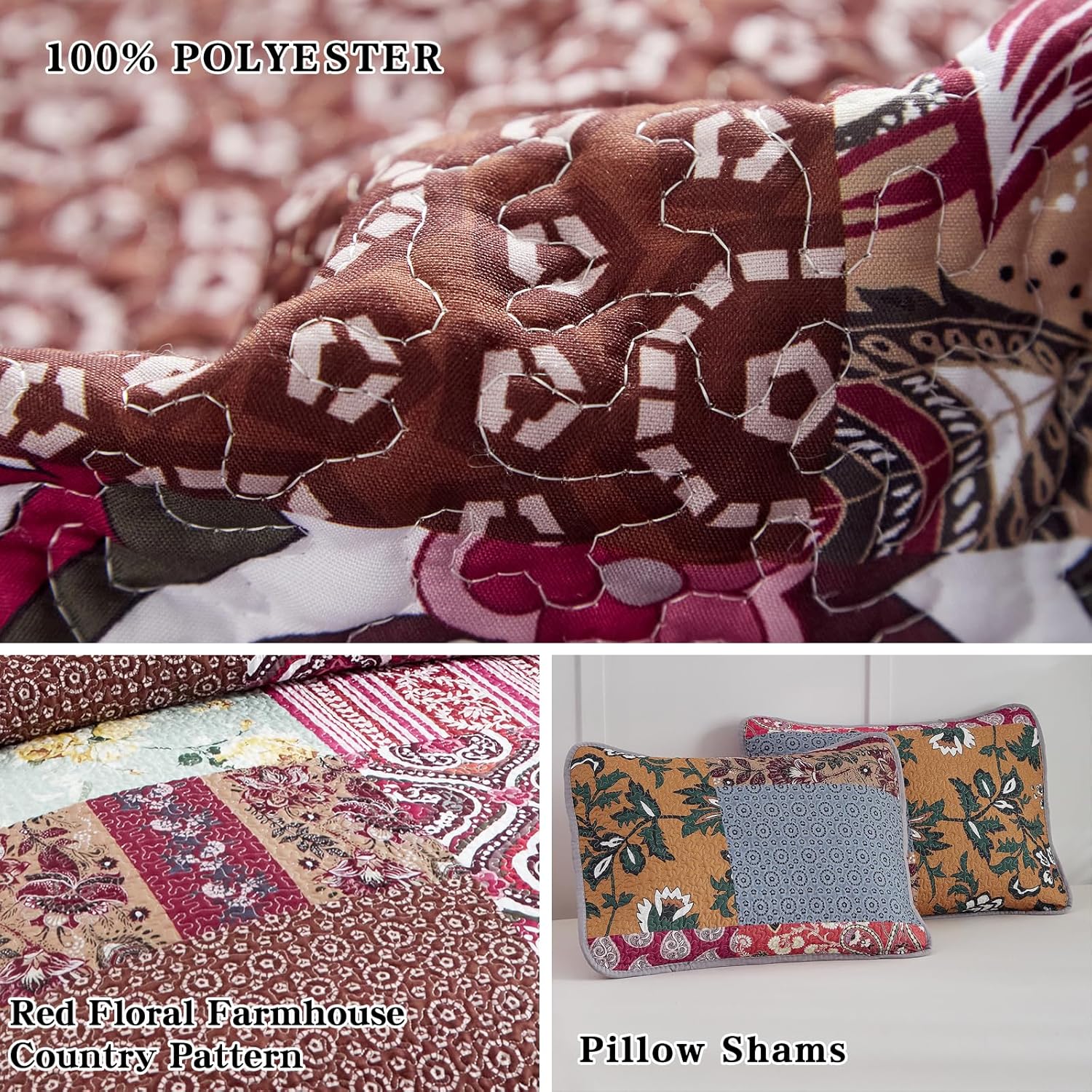Flysheep 3-Piece Patchwork Quilt Set QueenFull Size