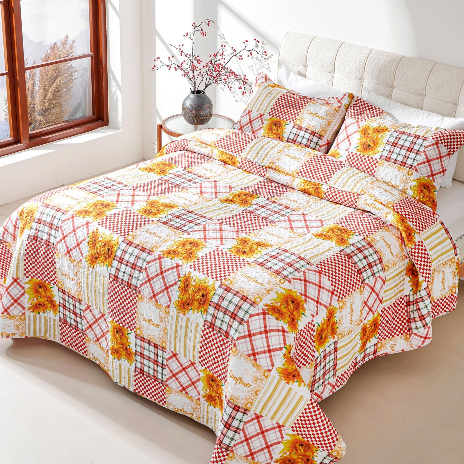 EVENHUG Cotton Quilt Set Twin Size Reversible