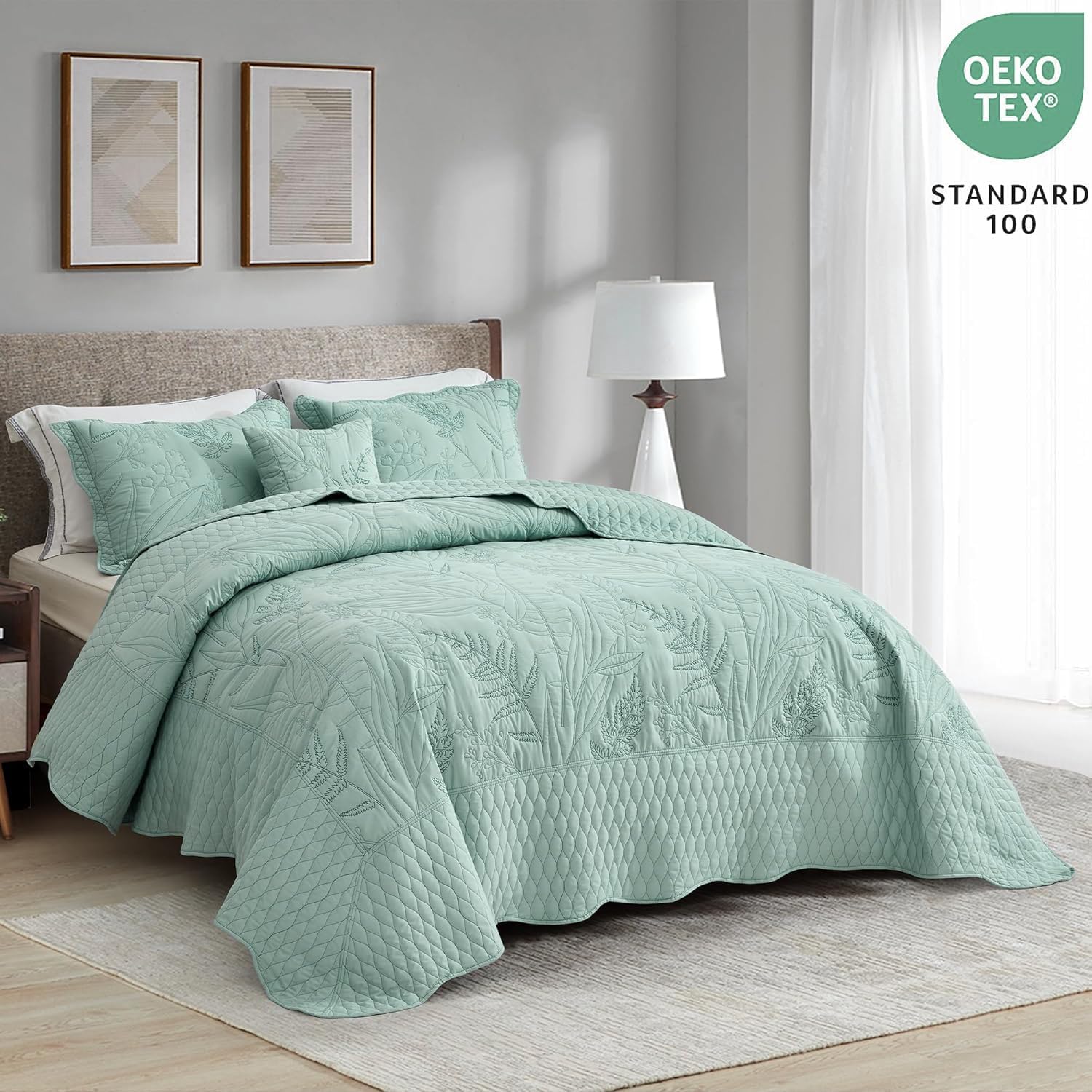 DaisyHuang Botanical Oversized Bedspread Set - Leaves Pattern Reversible 4 Piece