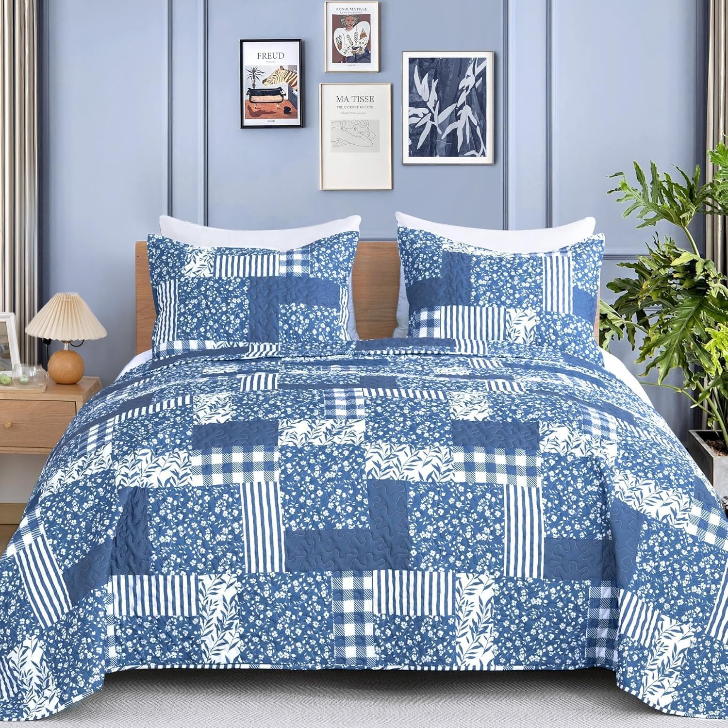 ROMROL King Size Floral Quilt Bedding Set 3 Piece