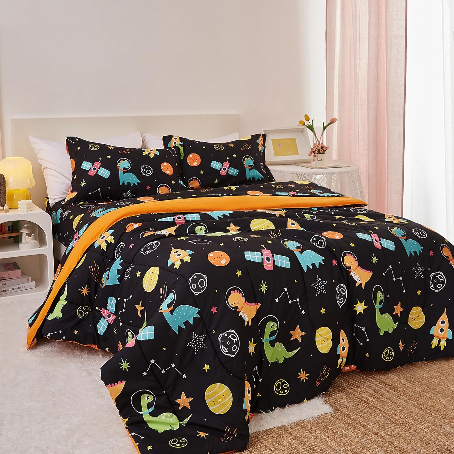 Yibeizi Space Dinosaur Kids Comforter Set for Boys Twin
