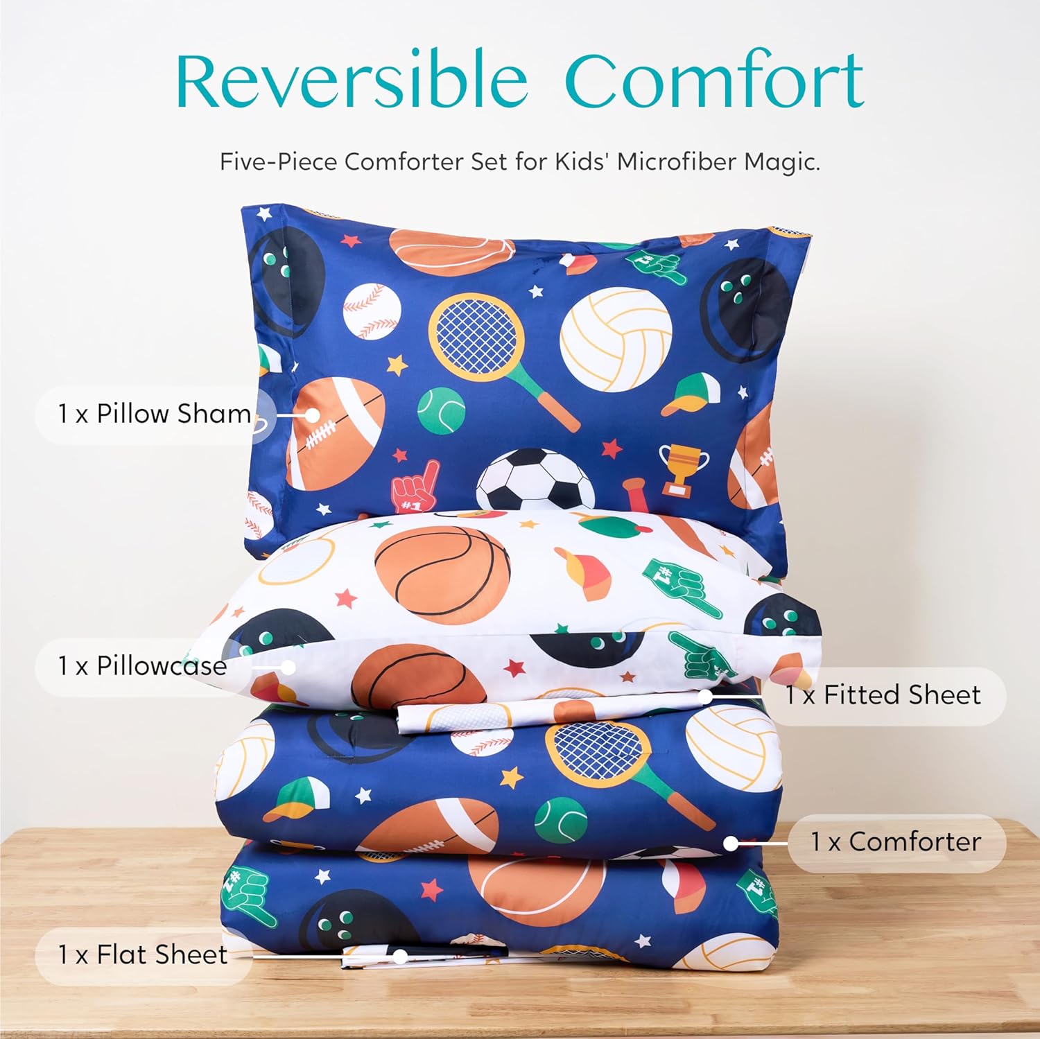 Joiedomi Kid Twin Comforter Set 5 Piece Bedding