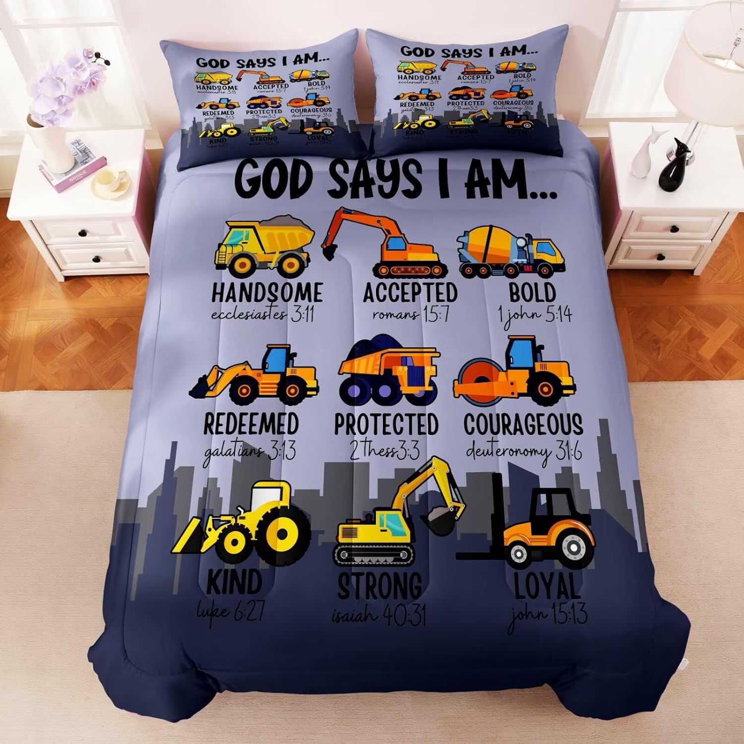 GRAT TIOC Construction Truck Comforter Set Twin Size