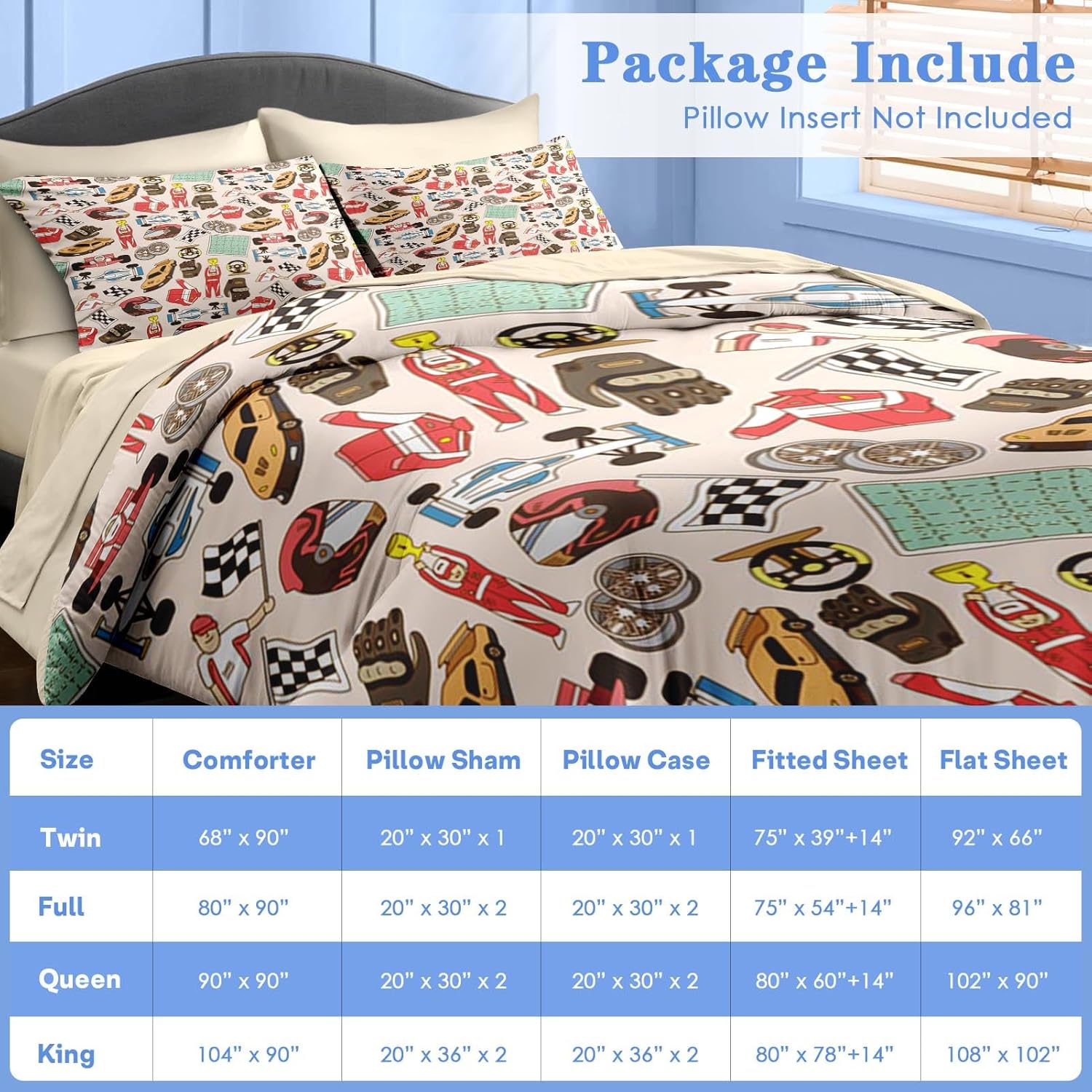 Pamnest Race Car Comforter Set Queen Size 7 Pcs