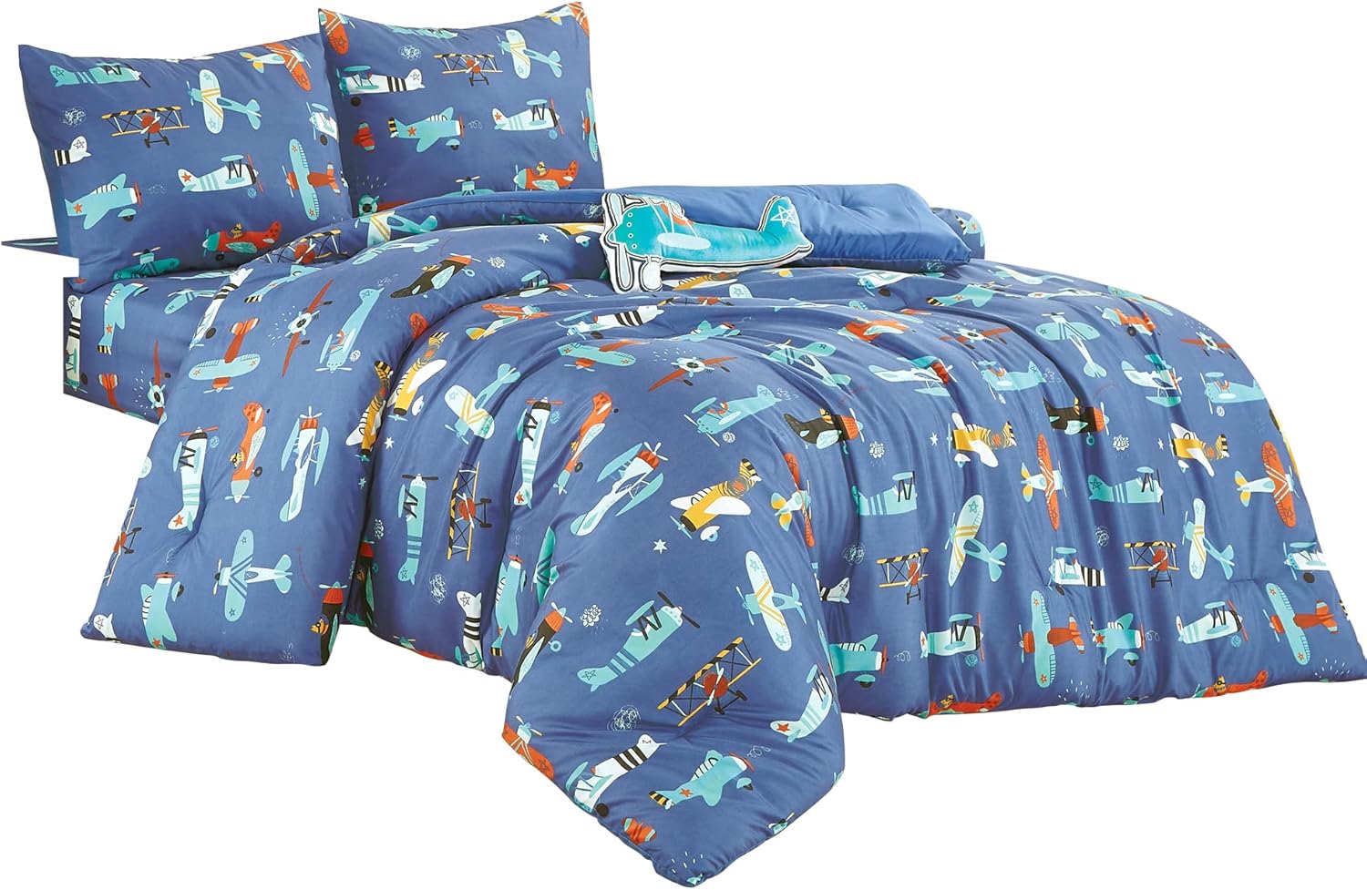 Blue Airplane Print Comforter Set Twin Size