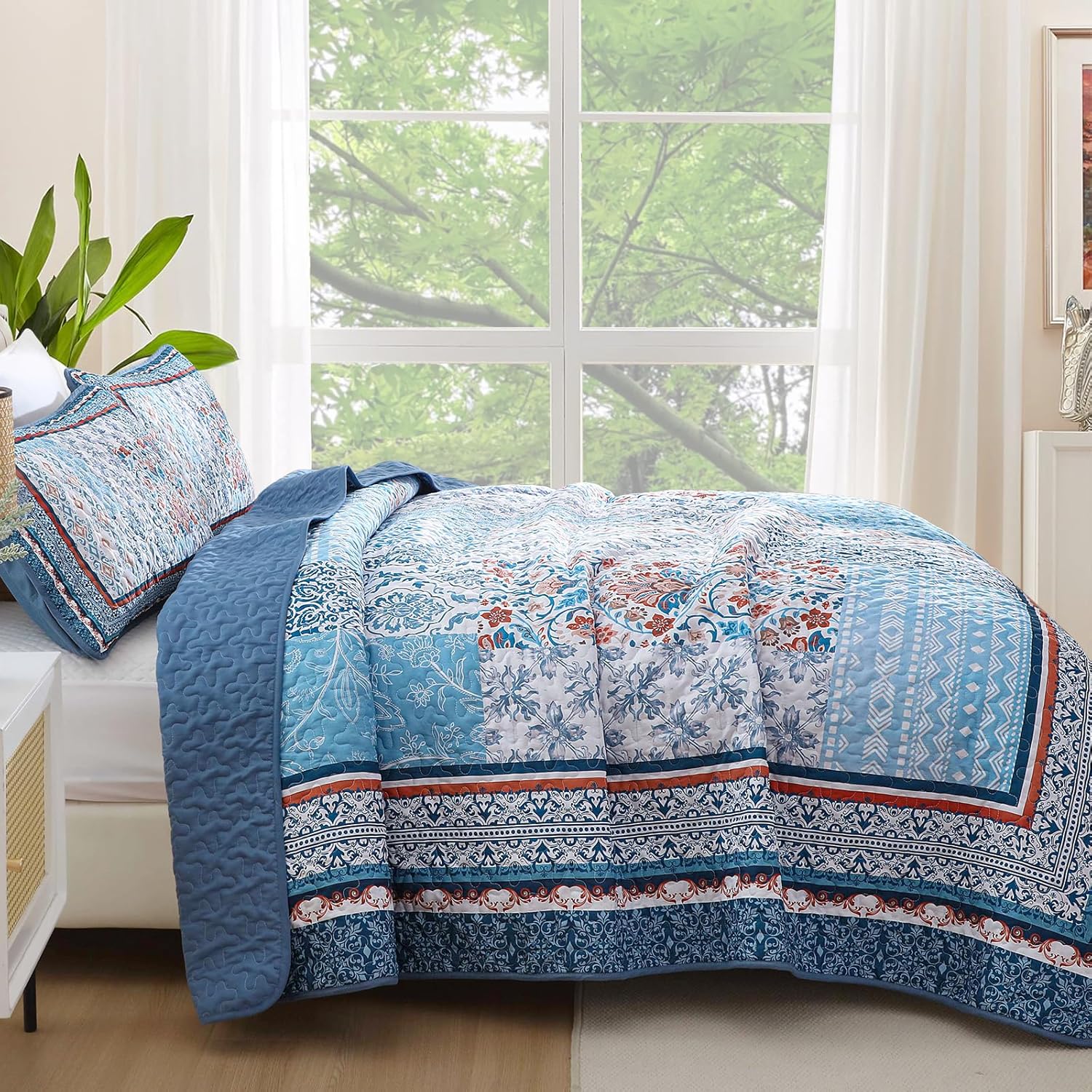 Wongs Bedding Blue Quilt Set Queen Size Bohemian