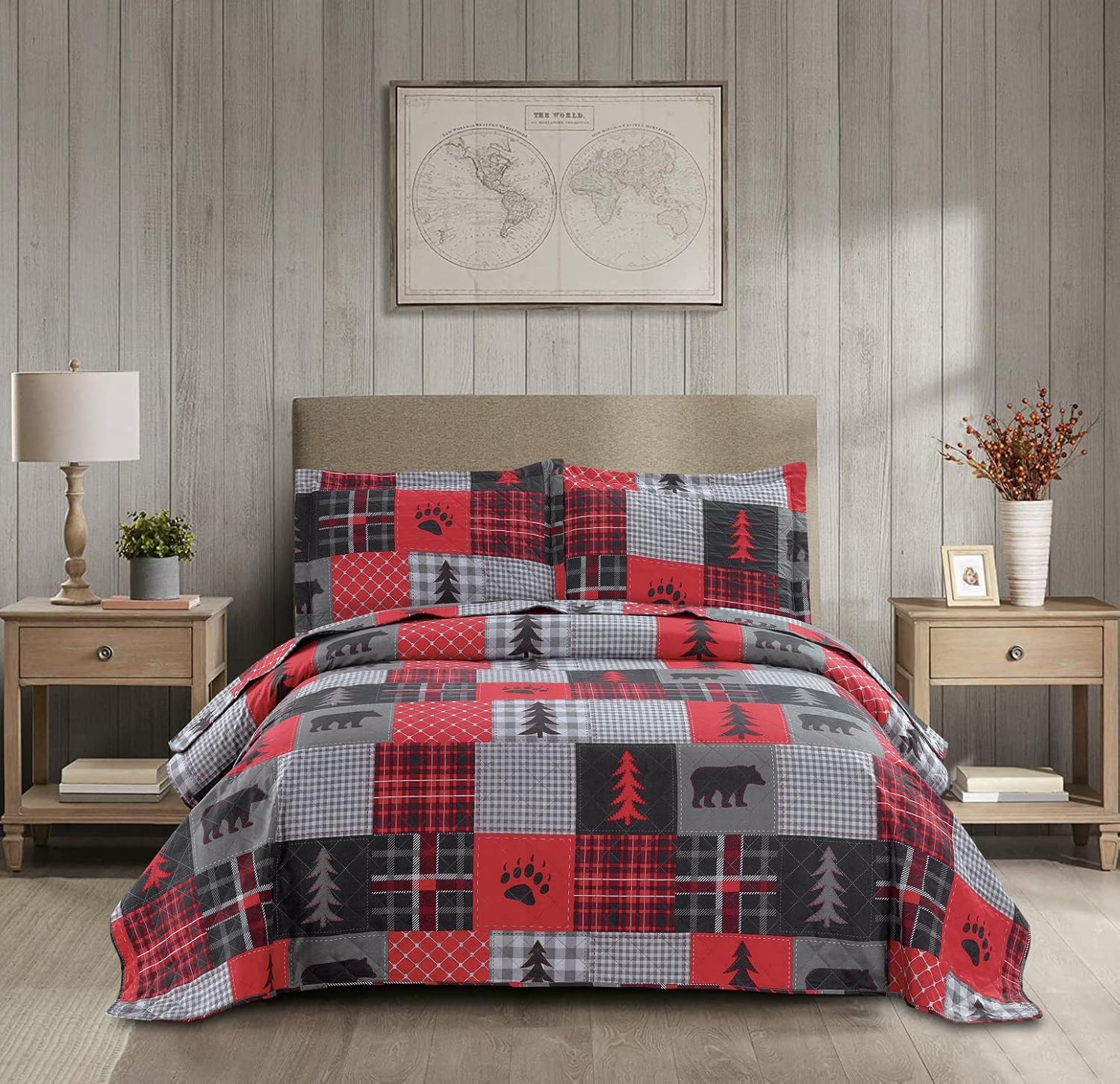 MINCHI King Size Bear Quilt Set with Pillowshams