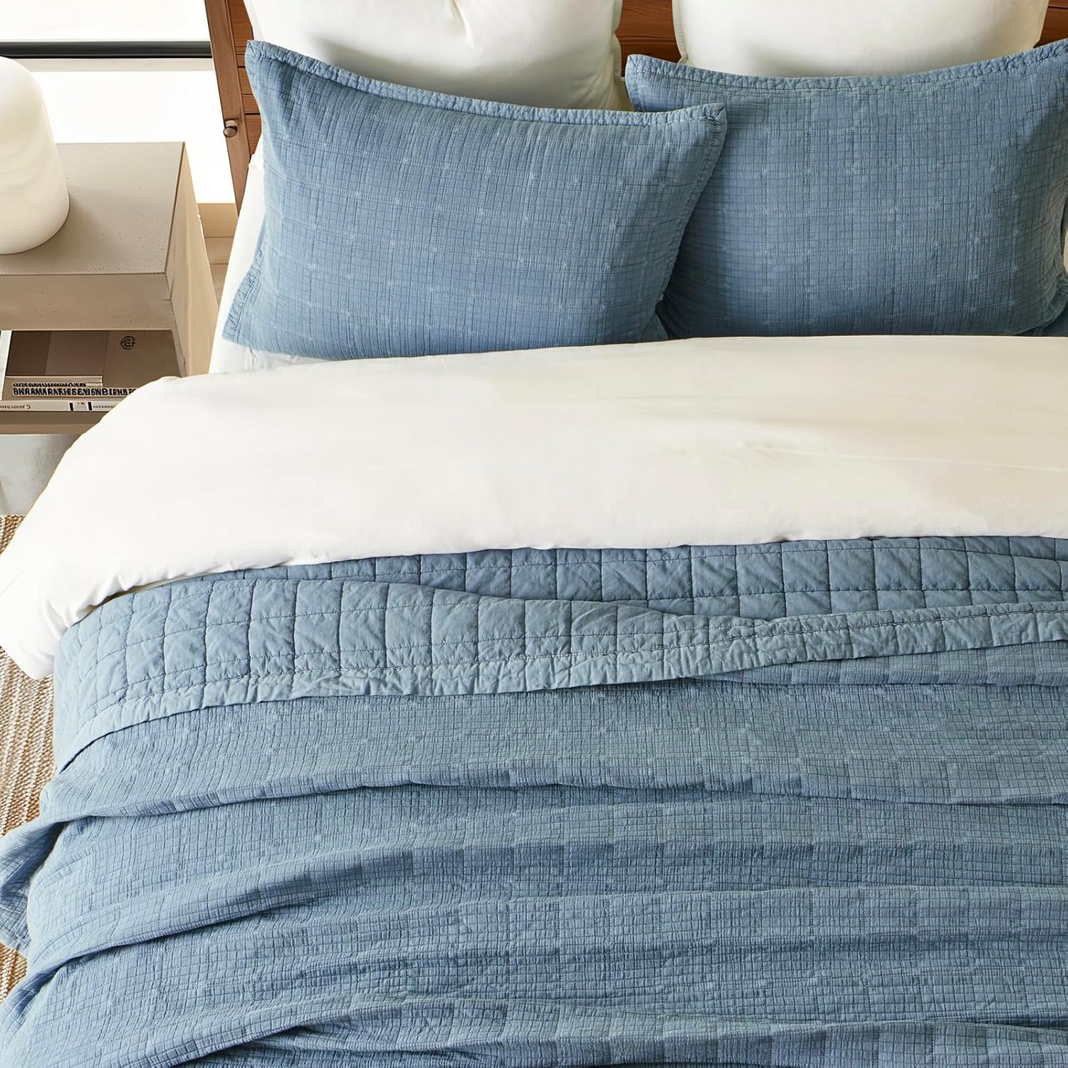 EVERGRACEHOME Stonewashed Cotton Quilt Set Full Queen Size