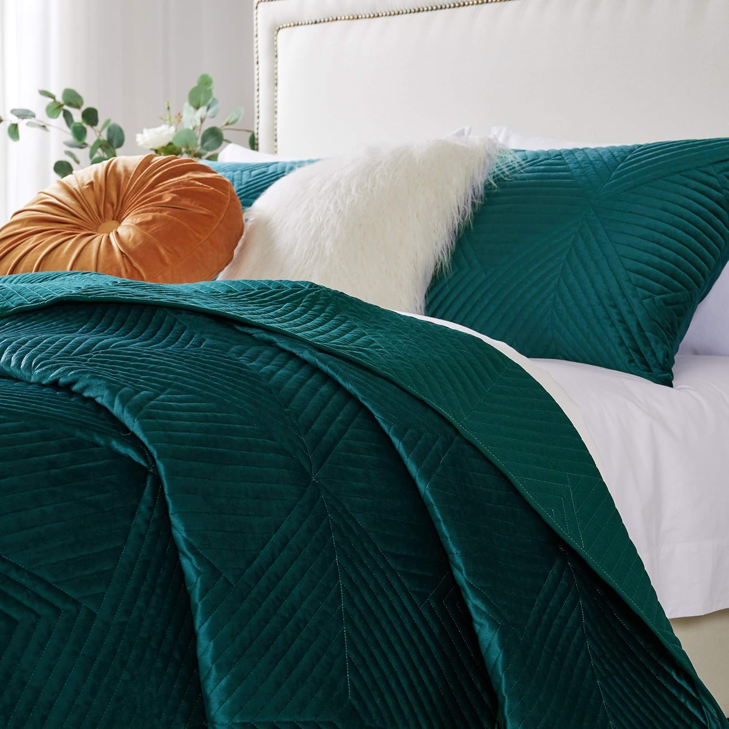 Greenland Home Riviera Velvet Quilt Set 3-Piece KingCal King Teal