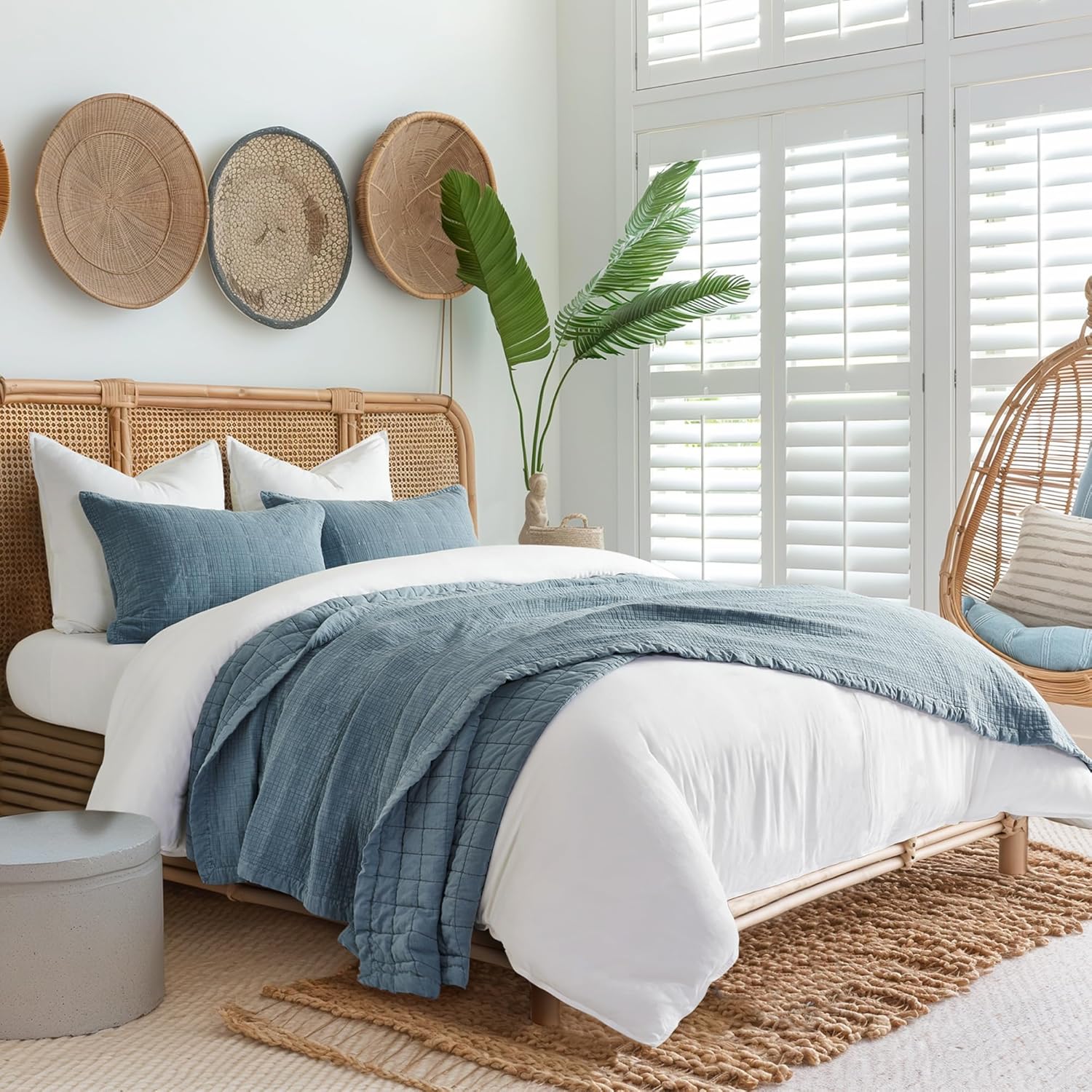 EVERGRACEHOME Stonewashed Cotton Quilt Set Full Queen Size