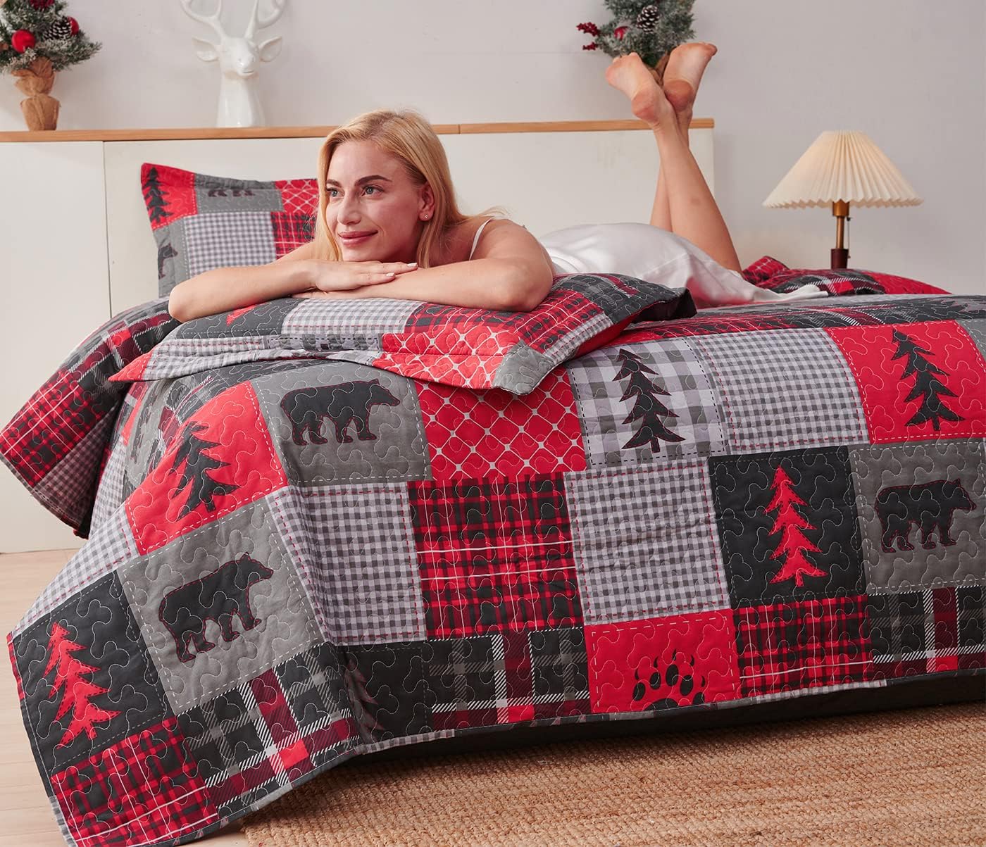 ARL HOME Rustic King Size Plaid Quilt Set