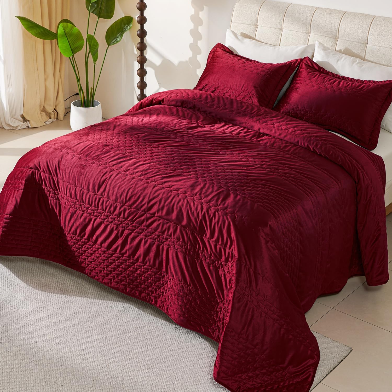 EVENHUG Velvet Quilt Set Queen Size