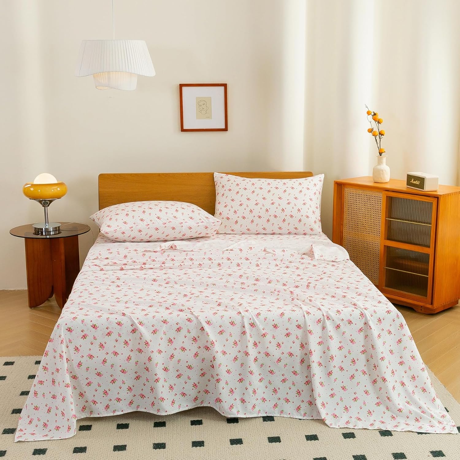 JiaPoem 4-Piece Floral Sheet Set - Cool Ultra Soft Queen Sheets