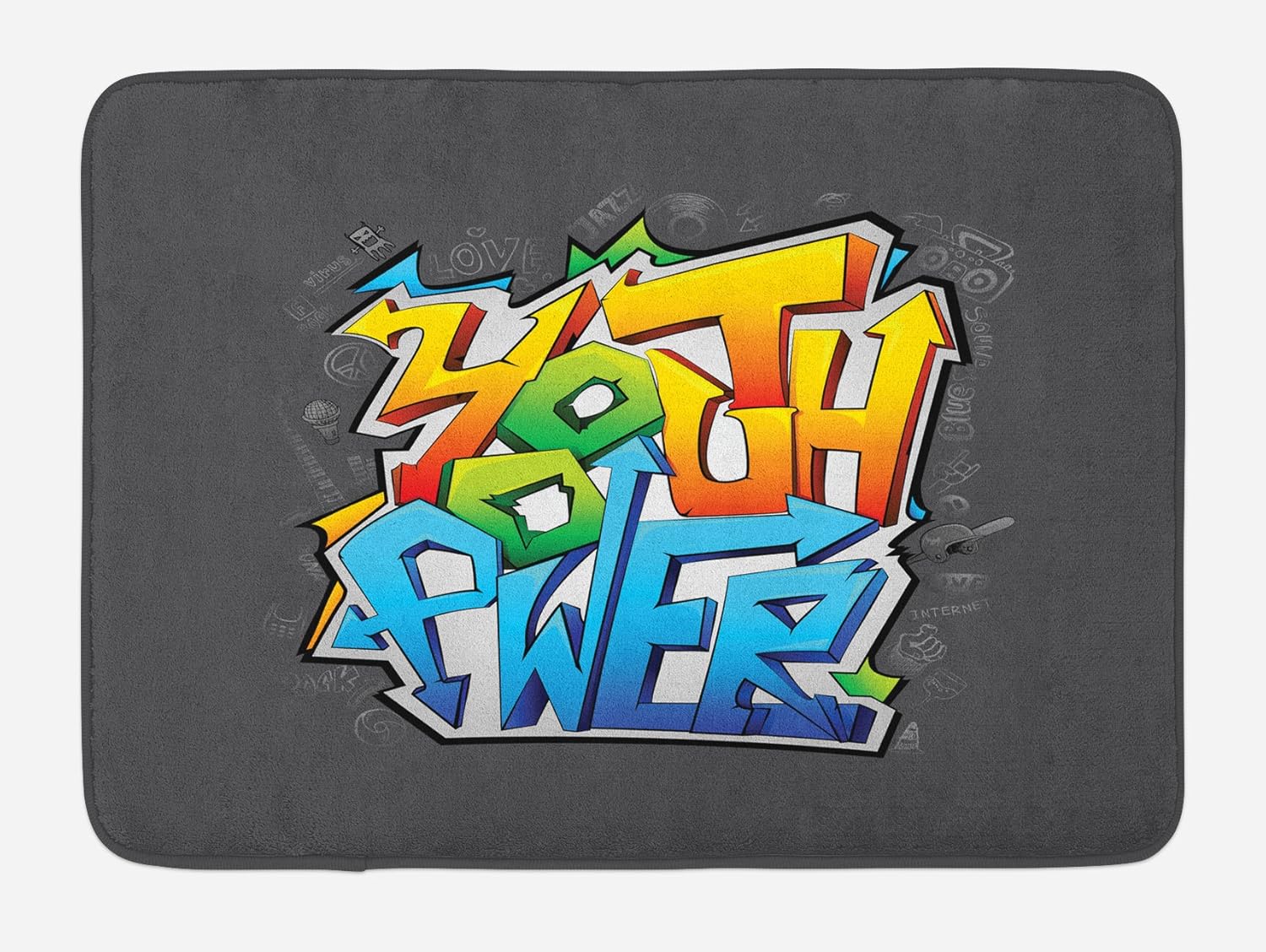 Ambesonne Youth Bath Mat with Graffiti Art Design and Non Slip Backing