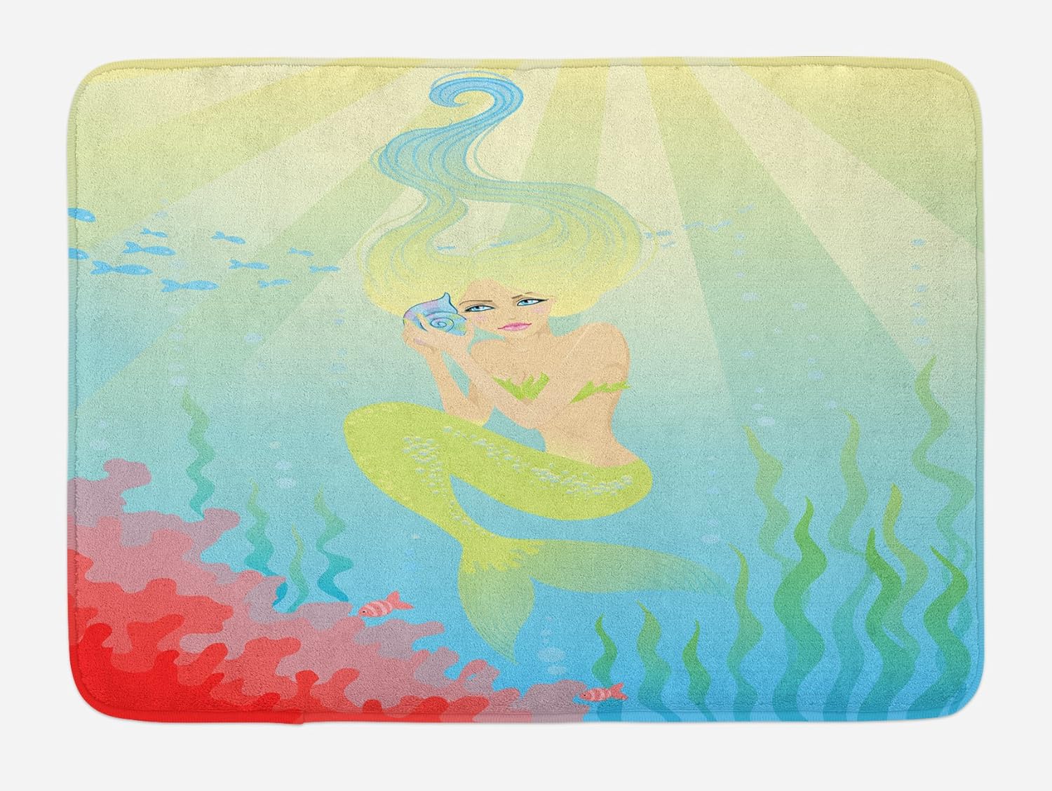 Ambesonne Mermaid Bath Mat - Soft Pastel Coral Blue