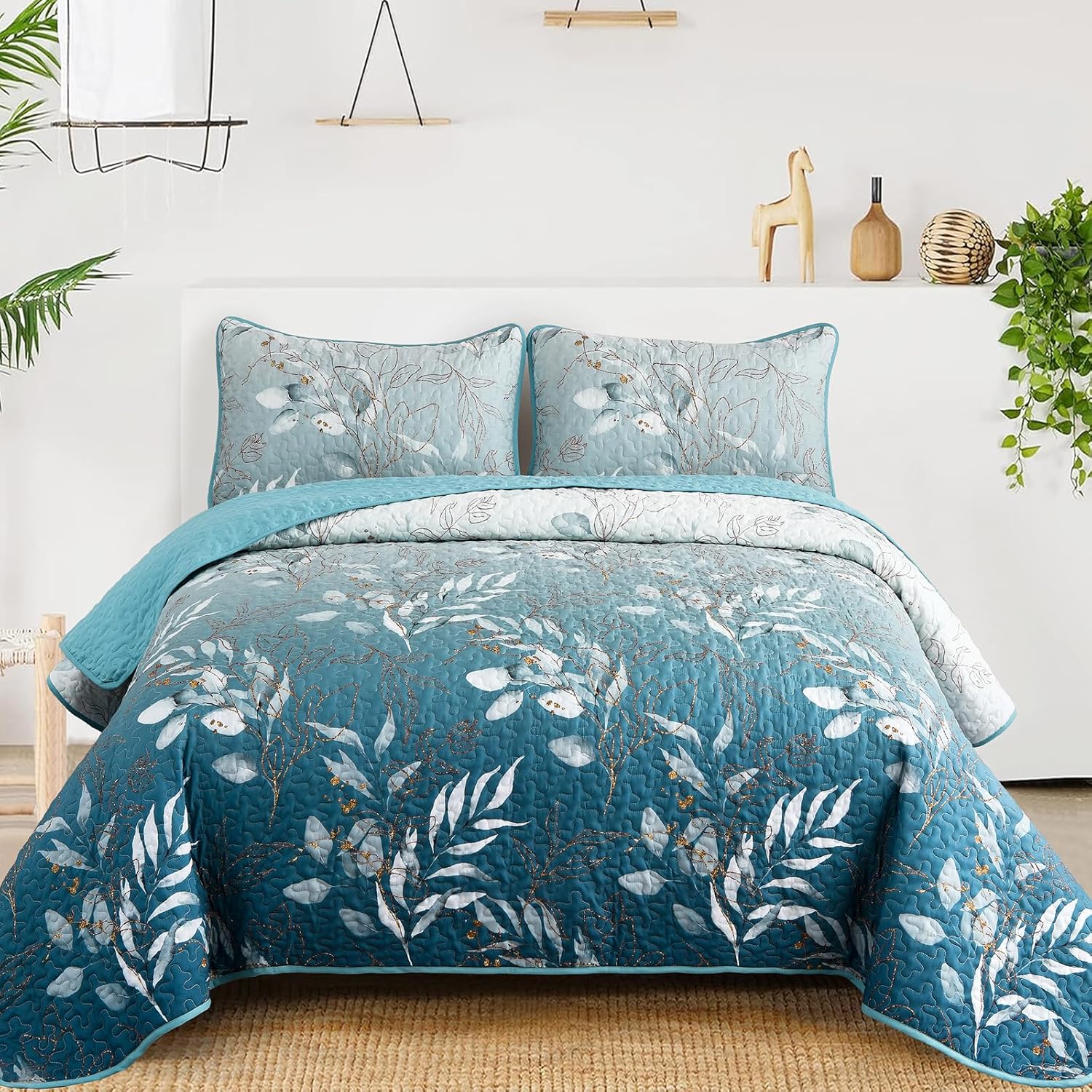 Anibedding Gradient Blue Queen Quilt Set 3-Piece