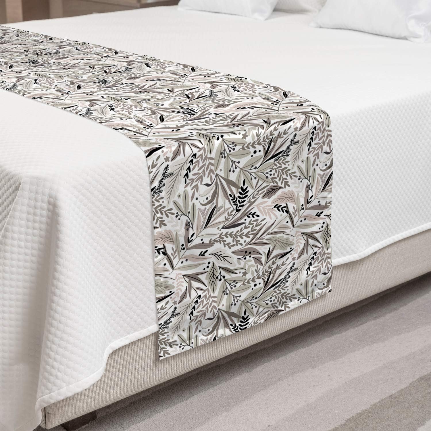 Ambesonne Forest Bed Runner 88x195 Inches Taupe White