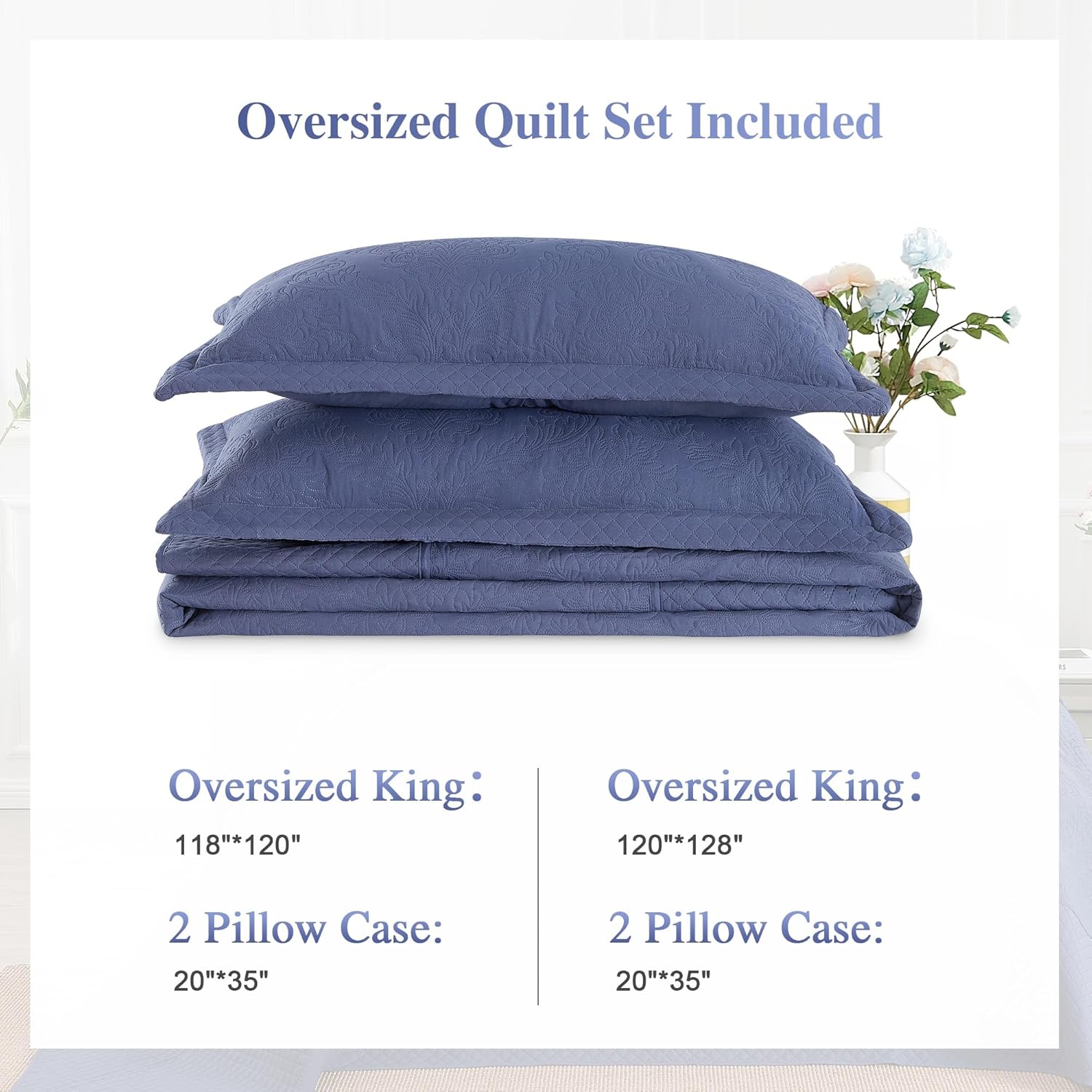 ENJOHOS Navy Blue Extra Wide Cal King Quilt Set