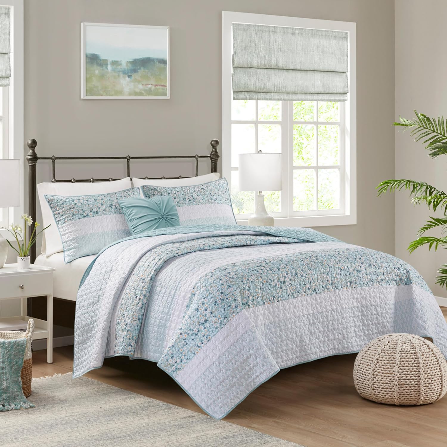 Madison Park Queen Quilt Set with Throw Pillow