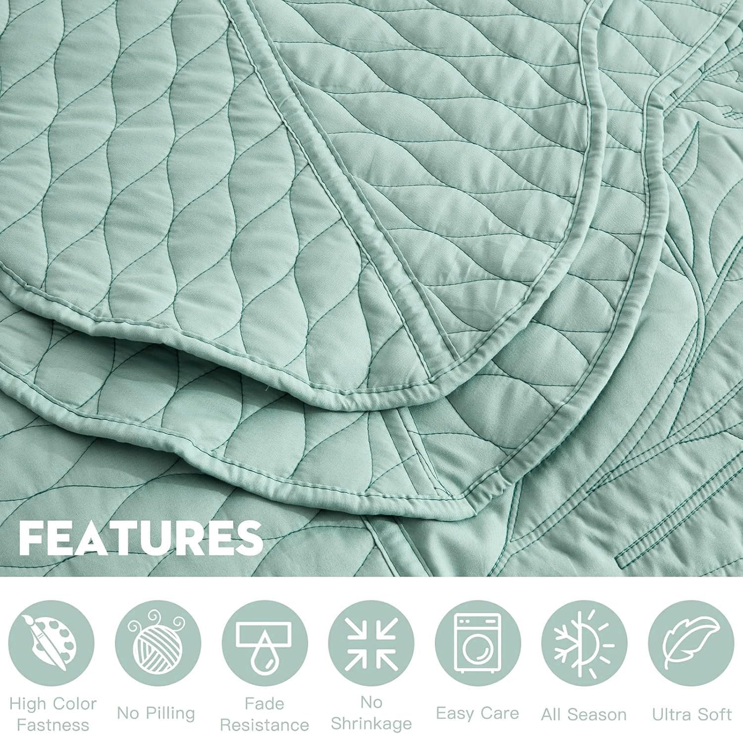 DaisyHuang Botanical Oversized Bedspread Set - Leaves Pattern Reversible 4 Piece