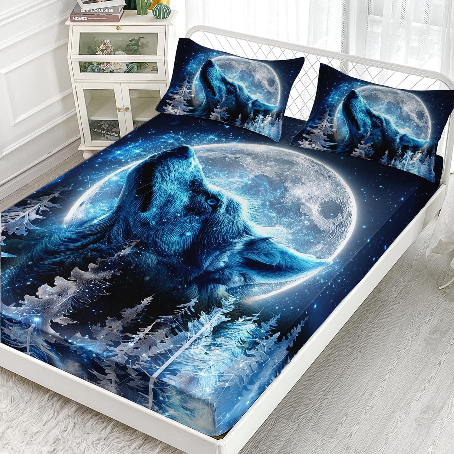 AILONEN Boys Wolf Twin XL Sheet Set 3-Piece Blue