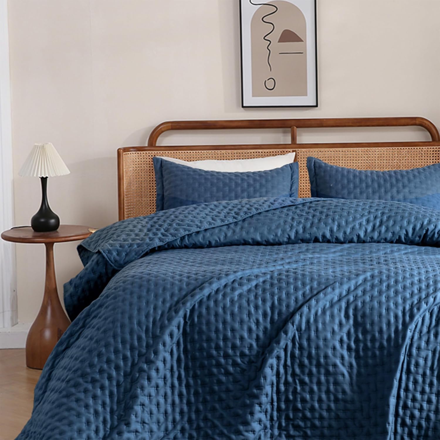 DOWNCOOL Blue King Quilt Set 3-Piece All Season