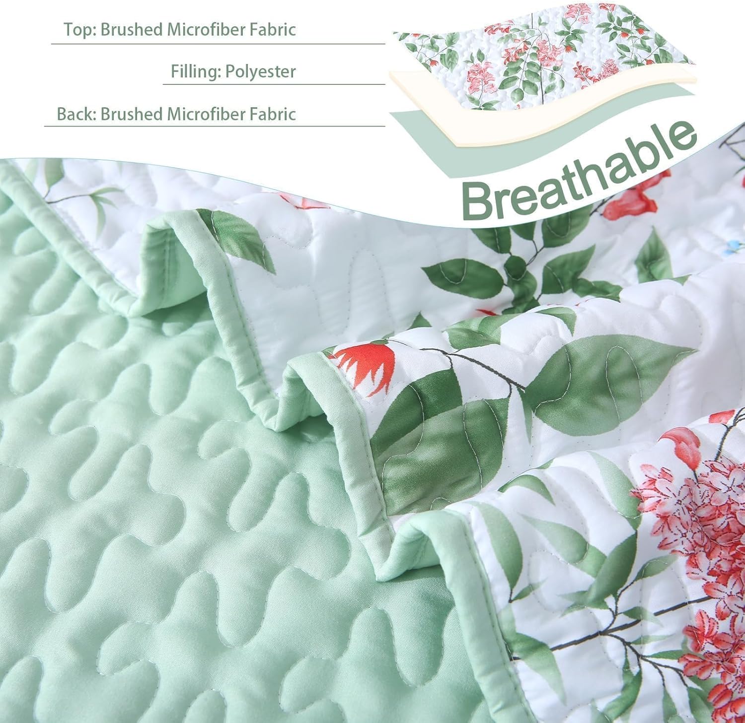 Heymybed Green Quilt Set Queen Size 3 Piece