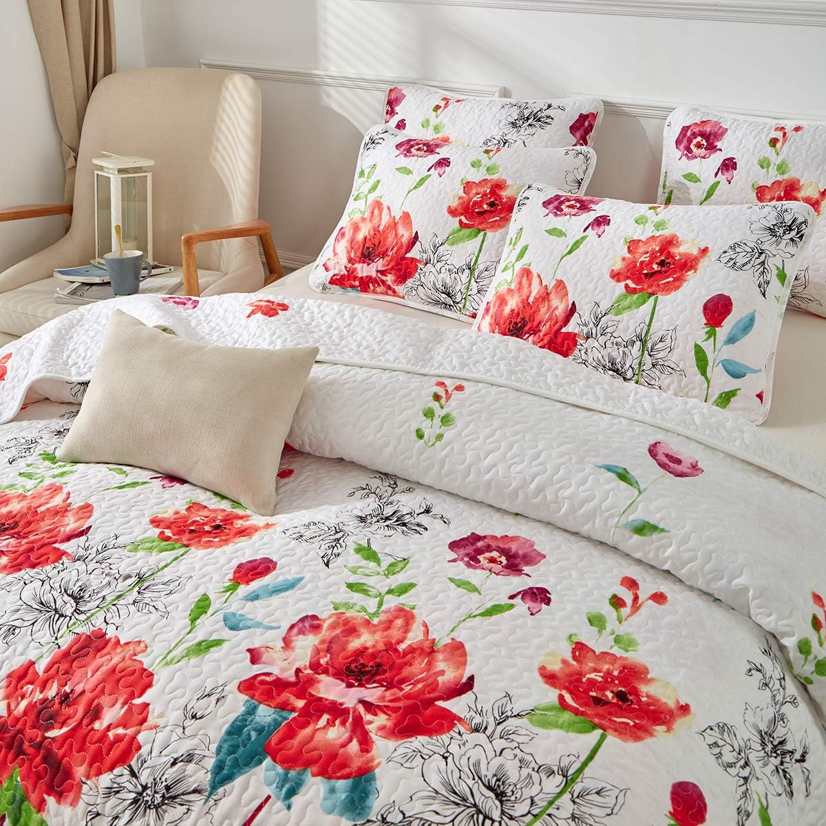 UOZZI BEDDING 3-Piece Queen Reversible Quilt Set