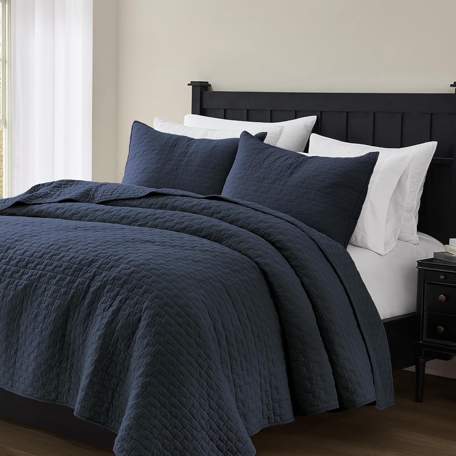 Palassio Navy Blue Cotton Quilt Twin Set with Pillow Sham