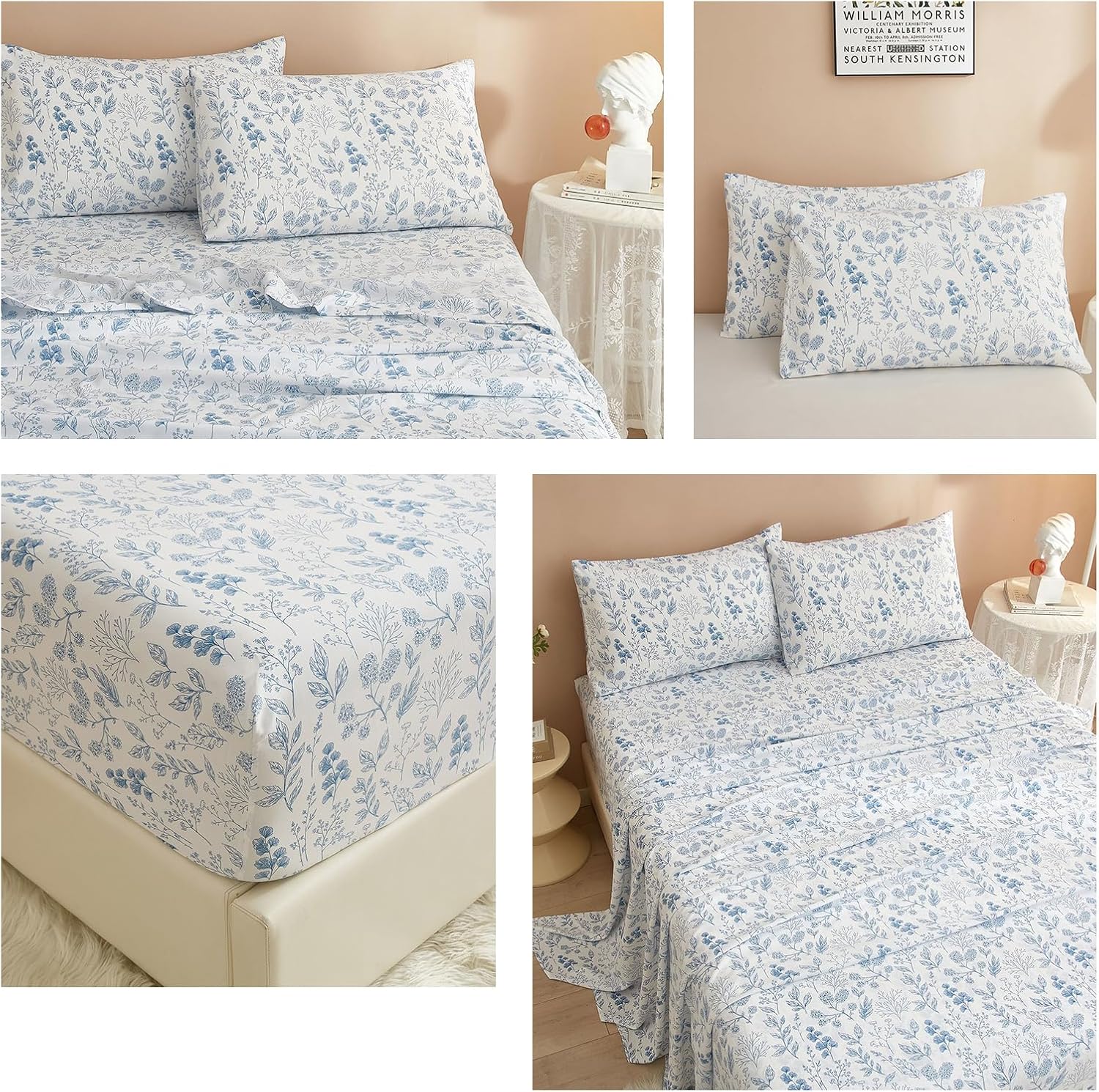 LifeTB California King Floral Sheets Set 4 Piece 1