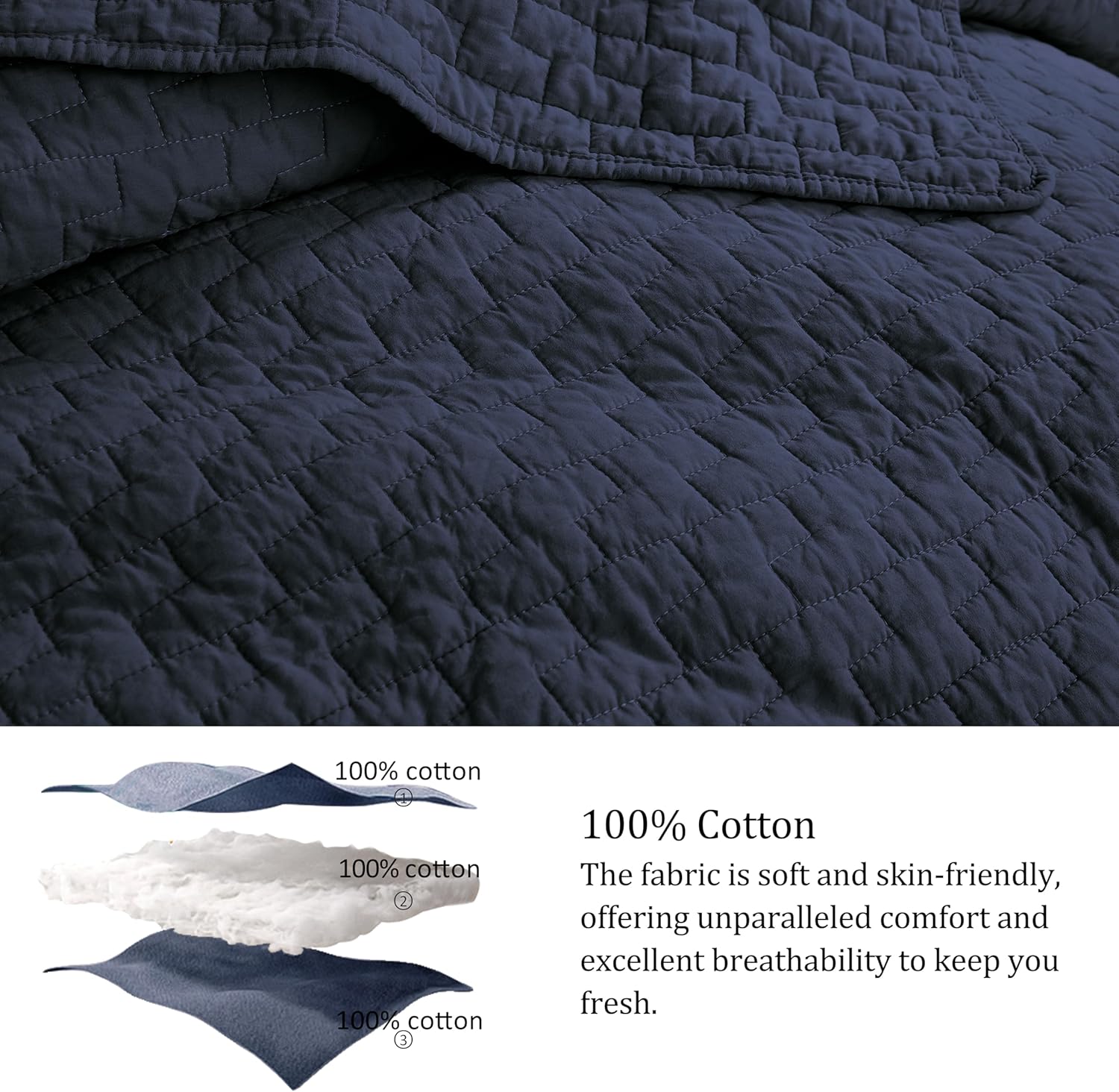 Palassio Navy Blue Cotton Quilt Twin Set with Pillow Sham