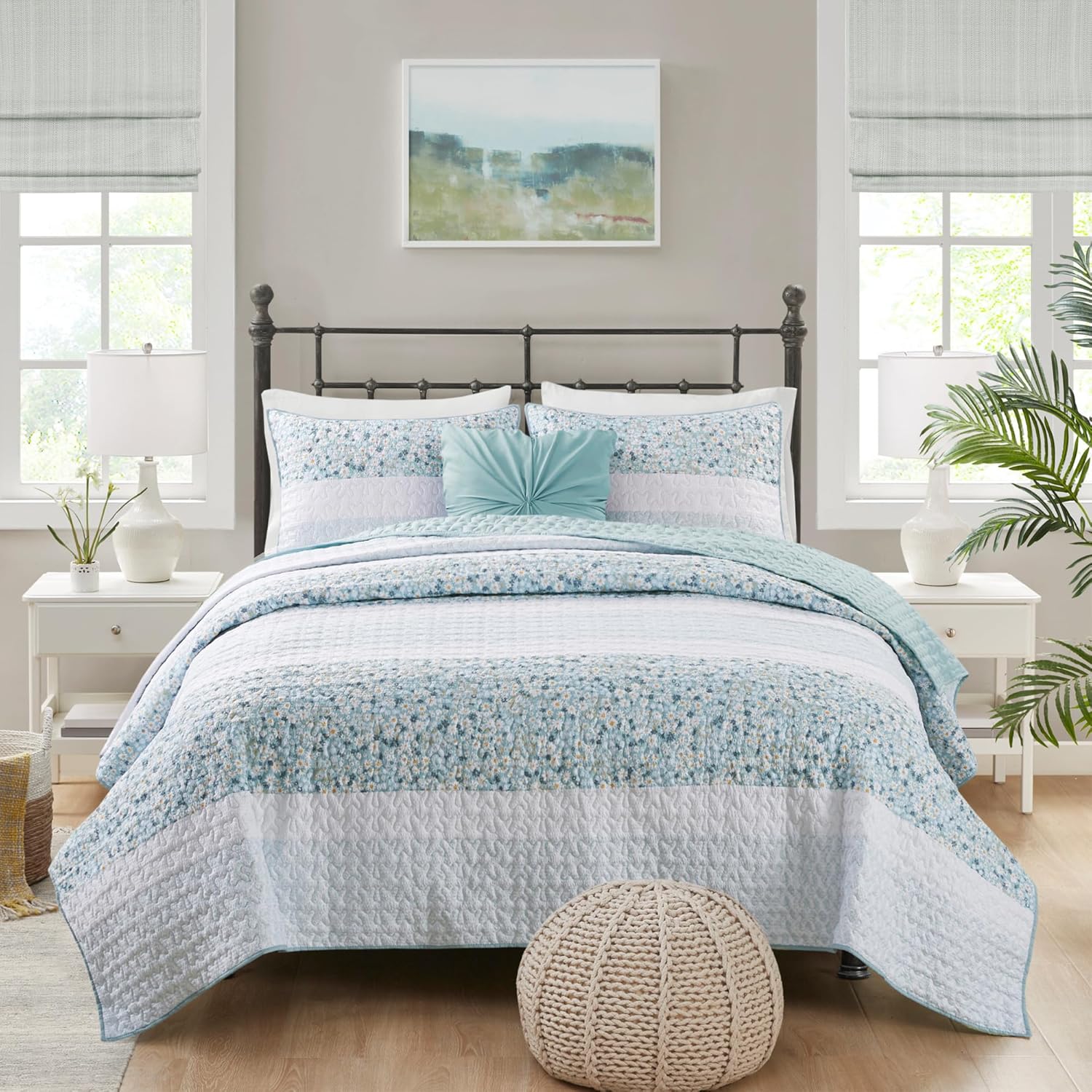 Madison Park Queen Quilt Set with Throw Pillow
