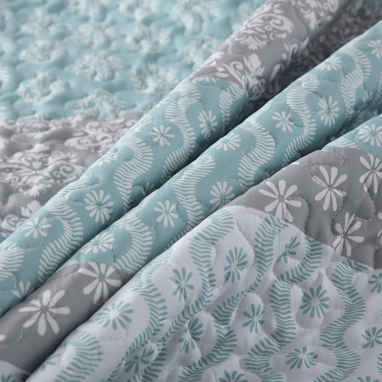 Cottolester Aqua Boho Queen Quilt Set 3 Pieces