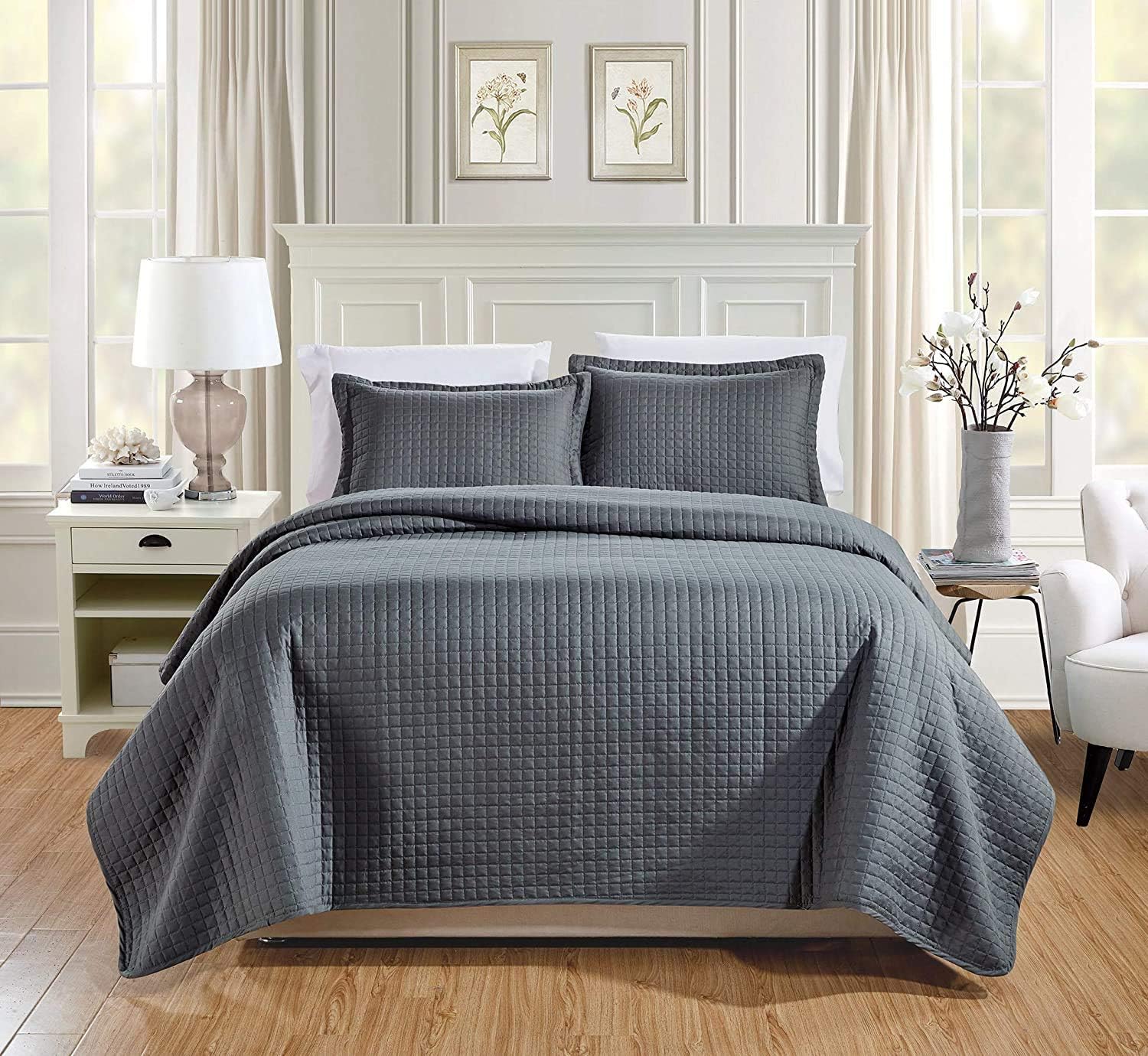 Chezmoi Collection 3-Piece Modern Quilted Bedspread Coverlet Set