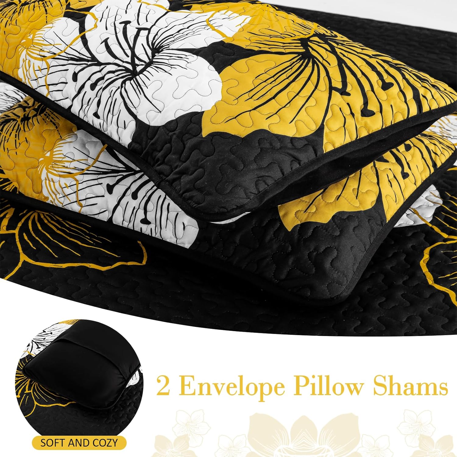 DJY 3 Piece Quilt Set Cal King Gold Floral