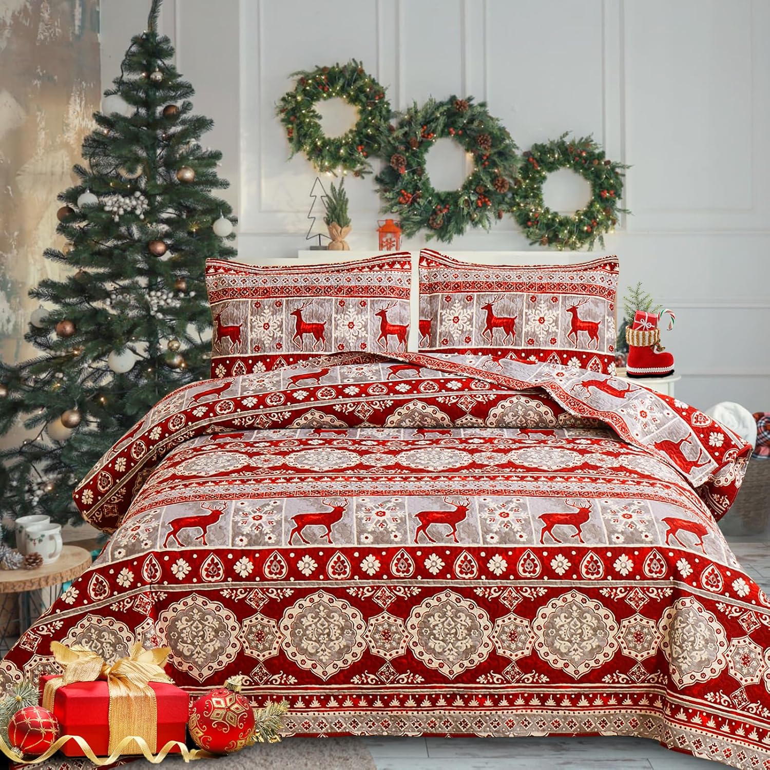 CHINO Christmas Quilt Set Queen Size 90x90