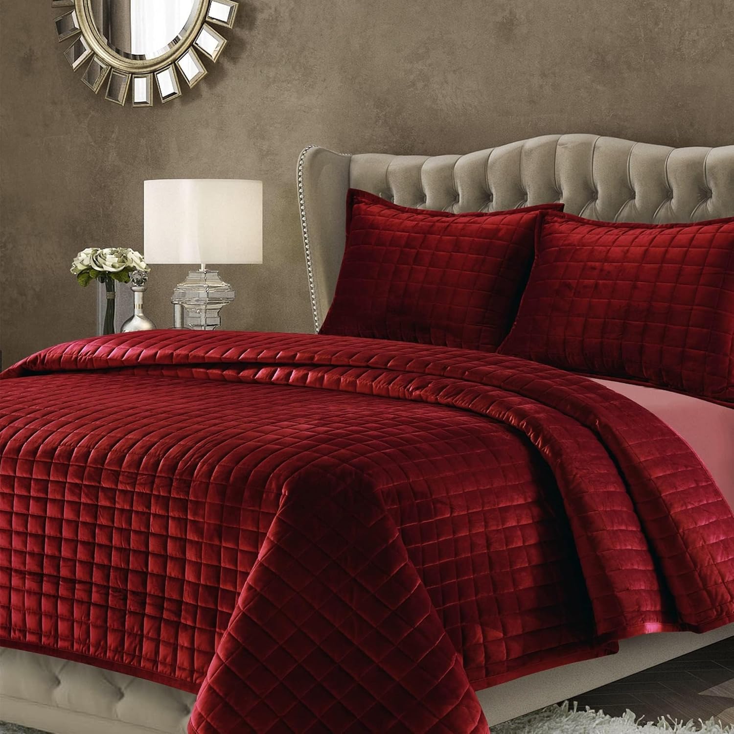 Tribeca Living Luxury Velvet Quilt Set Queen