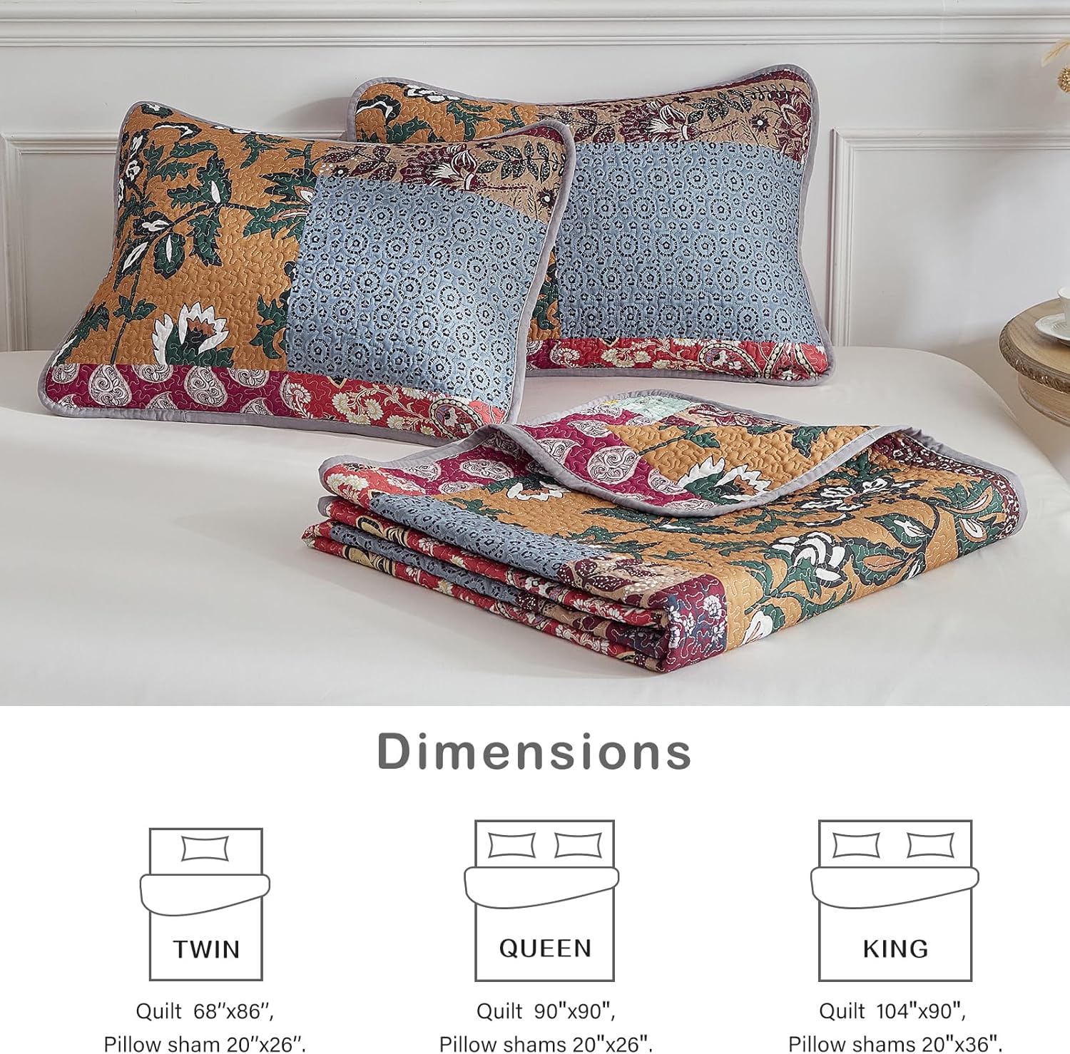 Flysheep 3-Piece Patchwork Quilt Set QueenFull Size