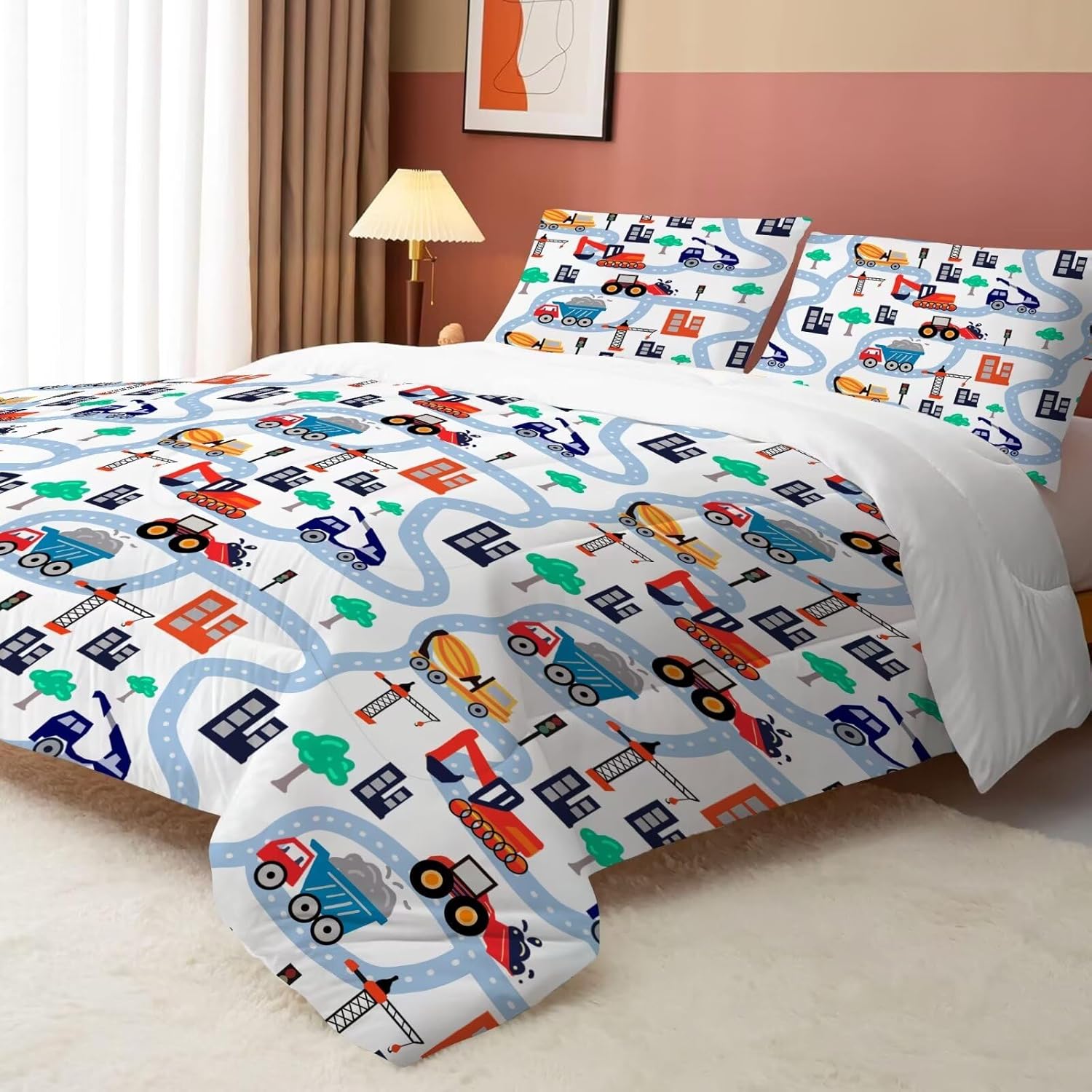 FUYEUN Cartoon Truck Comforter Set Twin