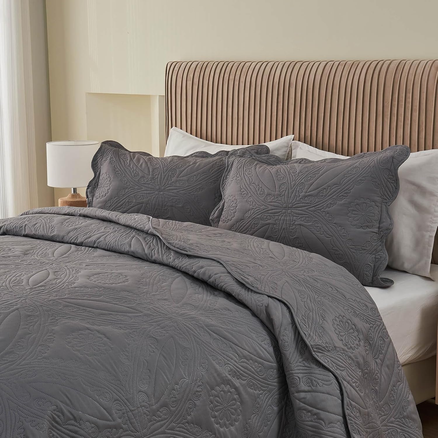 Kingnex Oversized King Bedspread Set 3 Piece Dark Grey 1
