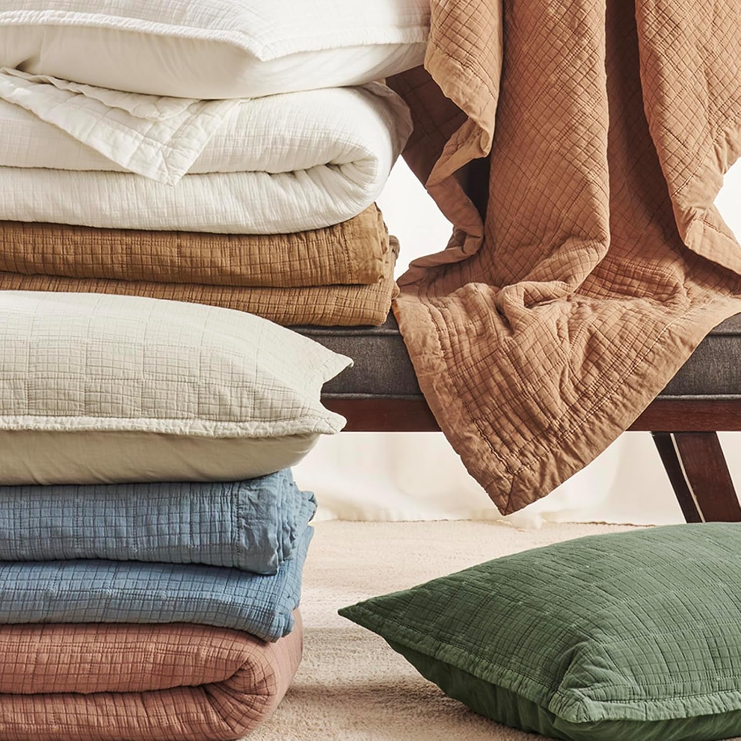 EVERGRACEHOME Stonewashed Cotton Quilt Set Full Queen Size
