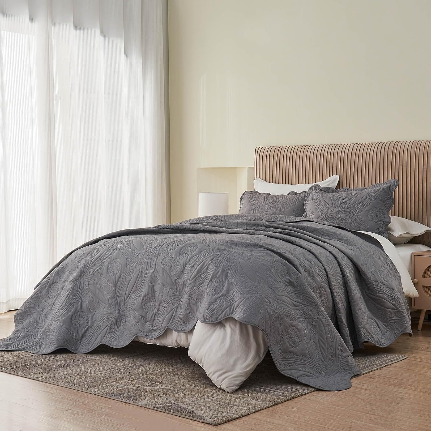 Kingnex Oversized King Bedspread Set 3 Piece Dark Grey 1