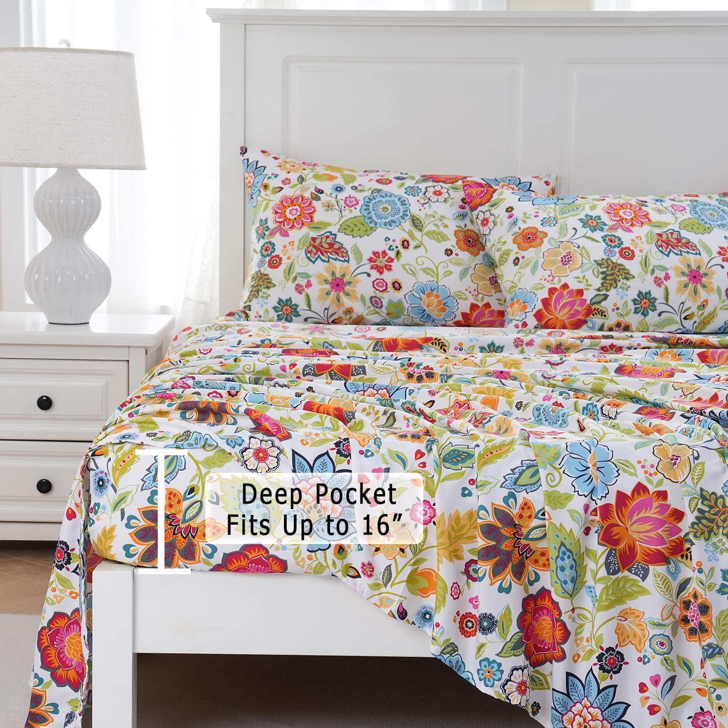MEISHANG King Sheet Set - Floral Pattern Deep Pocket Ultra Soft