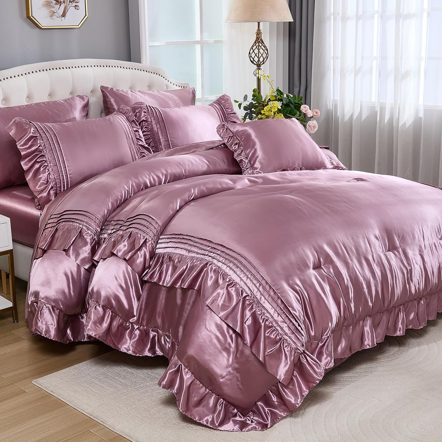 Luxury Satin Comforter Set 8-Piece Blush Pink