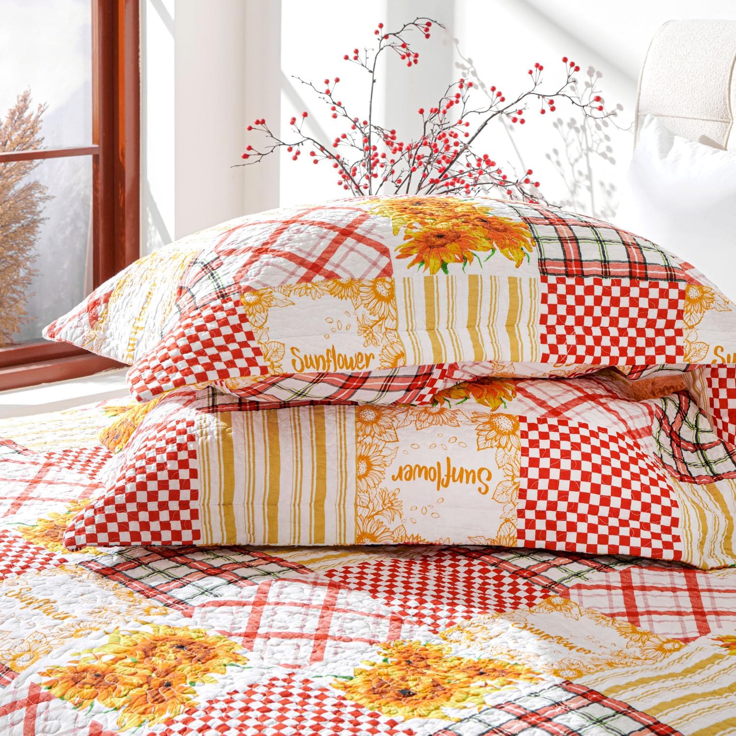 EVENHUG Cotton Quilt Set Twin Size Reversible
