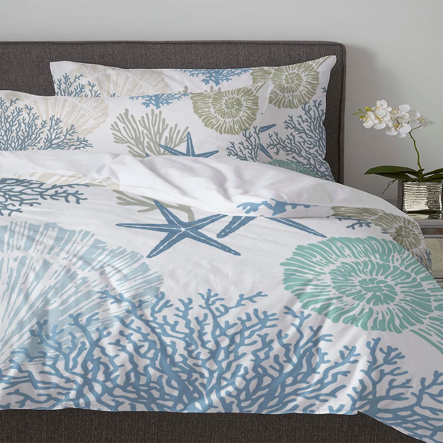 OComster California King Duvet Cover Set Teal Blue