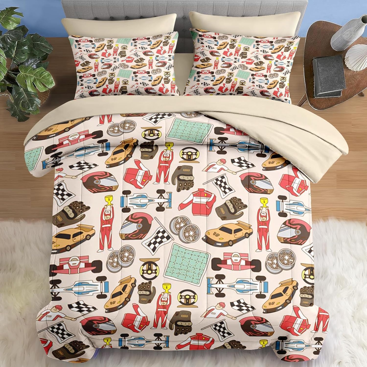 Pamnest Race Car Comforter Set Queen Size 7 Pcs
