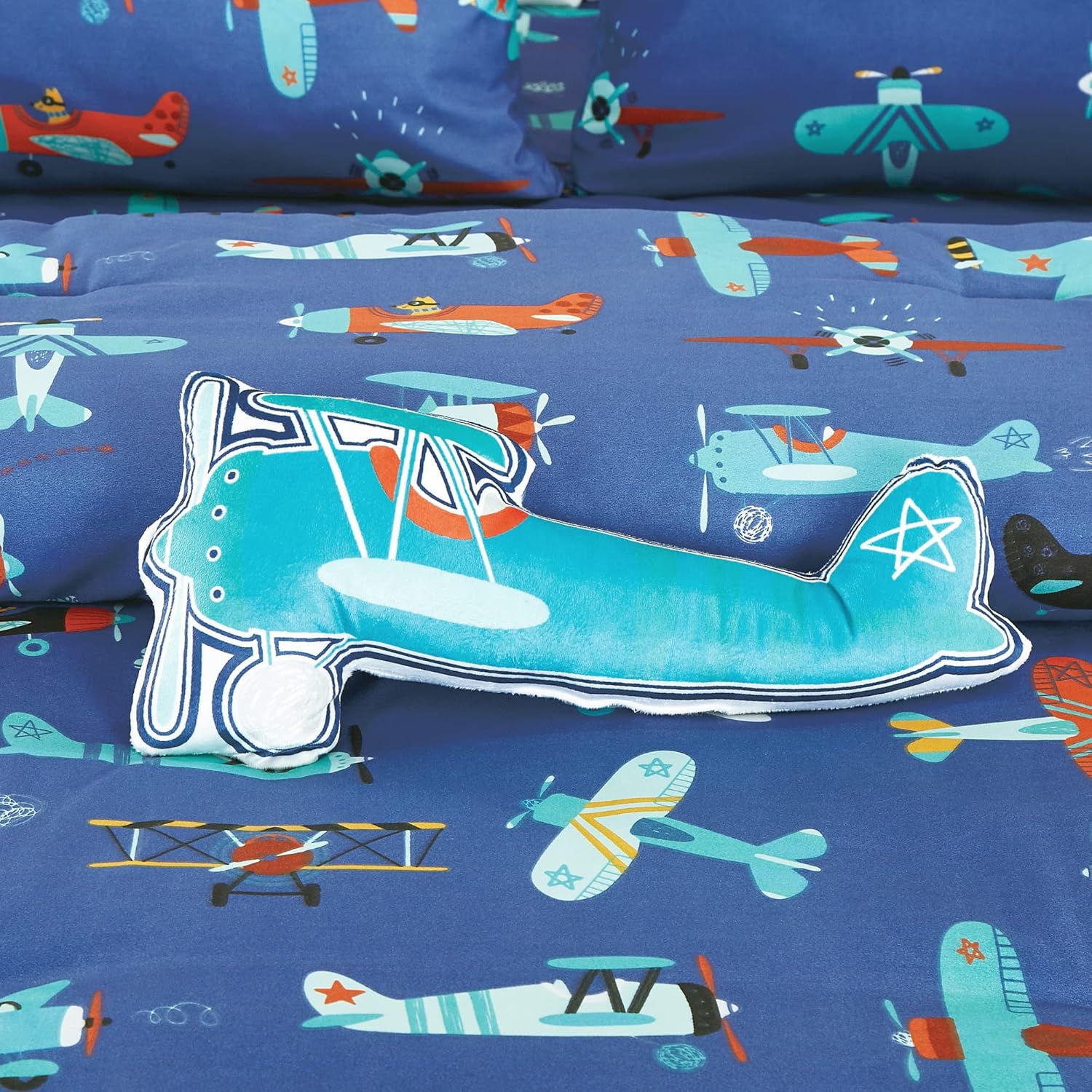 Blue Airplane Print Comforter Set Twin Size