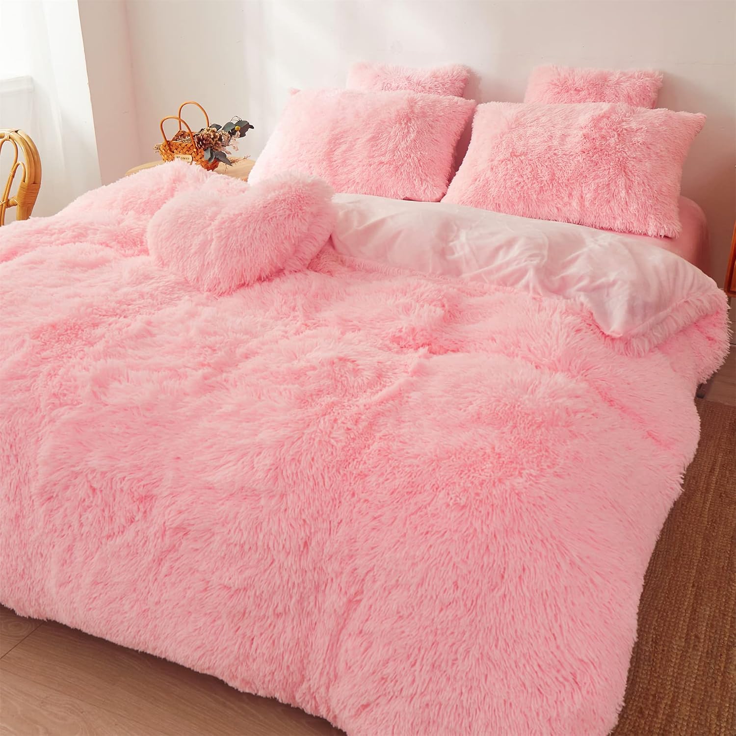 Fluffy Pink Comforter Set Twin - 2 Piece Plush Bedding