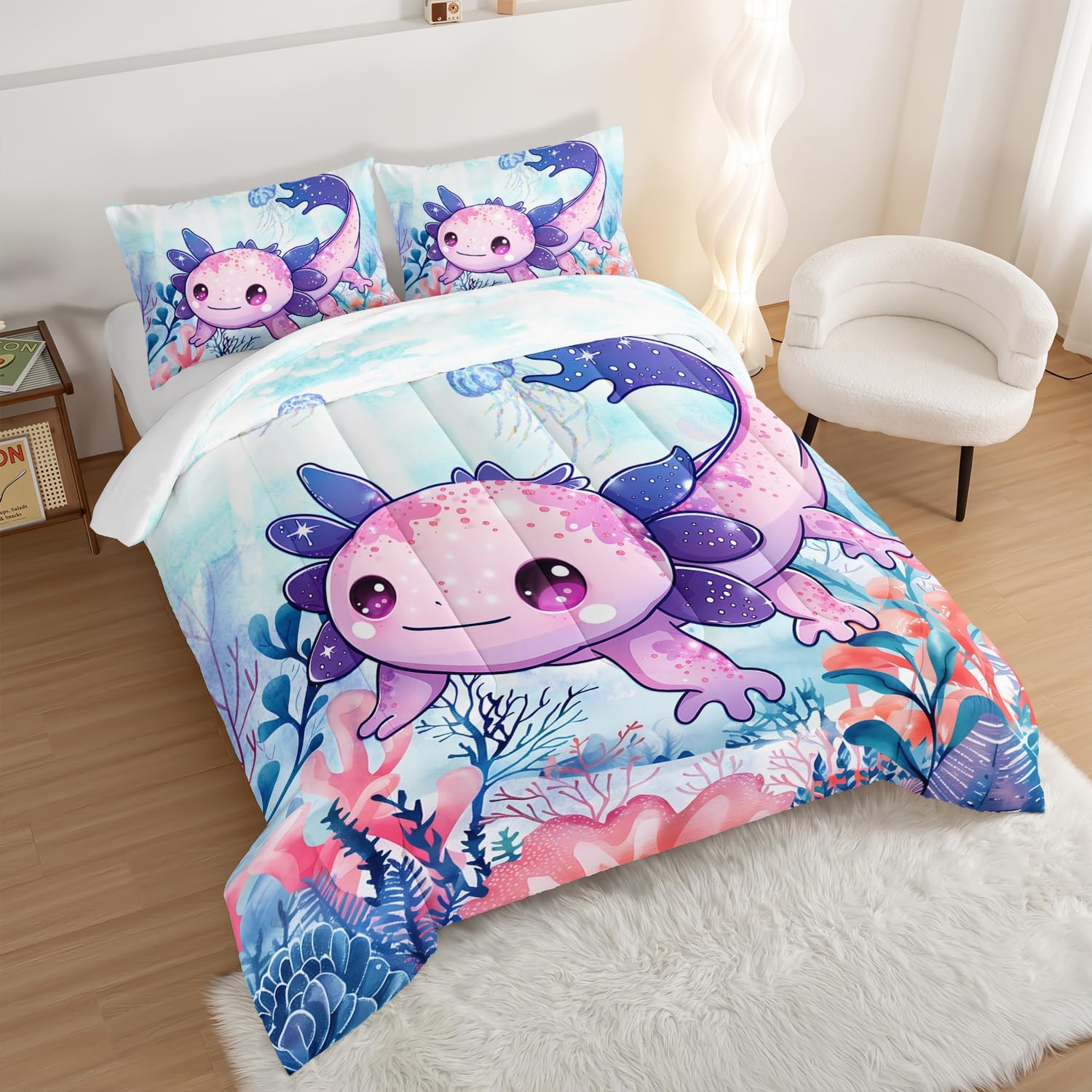 Cute Axolotl Comforter Set Twin Size